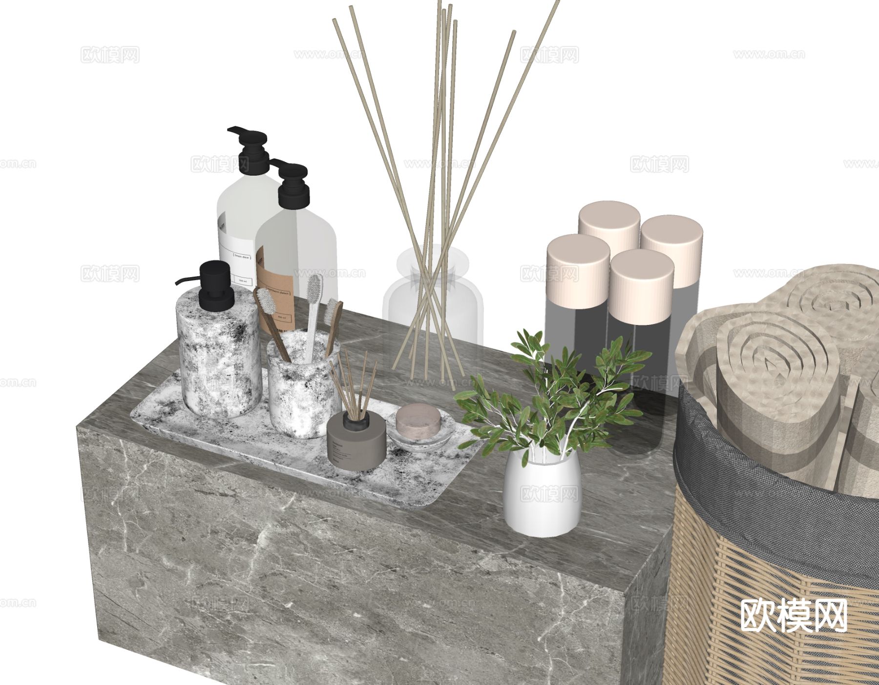 卫浴用具 洗漱用品su模型下载（渲染图1）