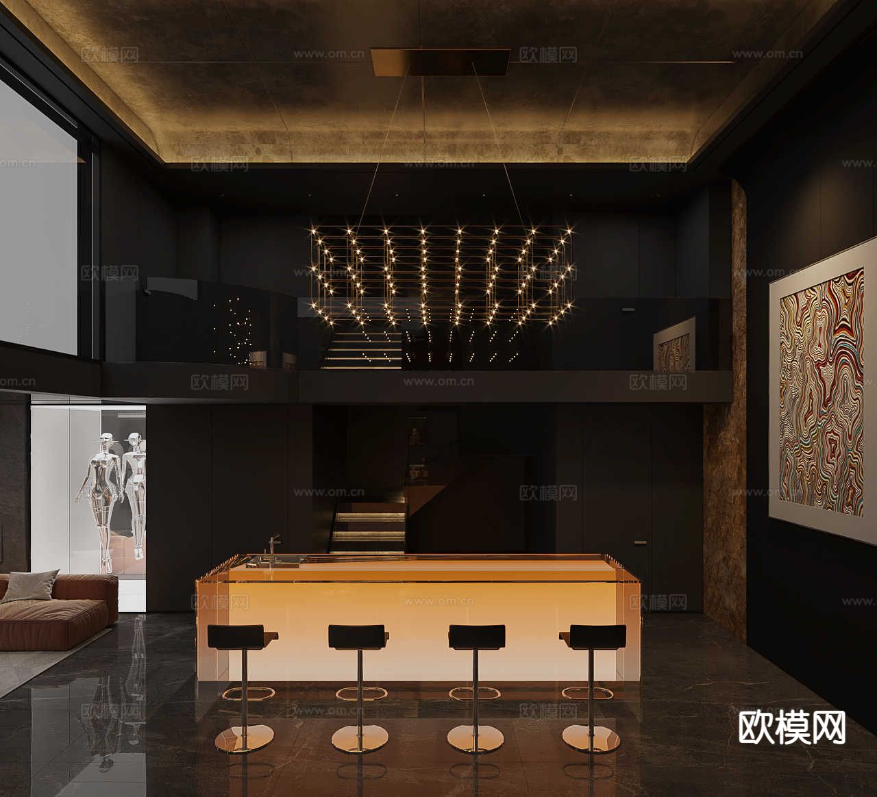 意式休闲室 娱乐室 地下室3d模型下载（渲染图3）