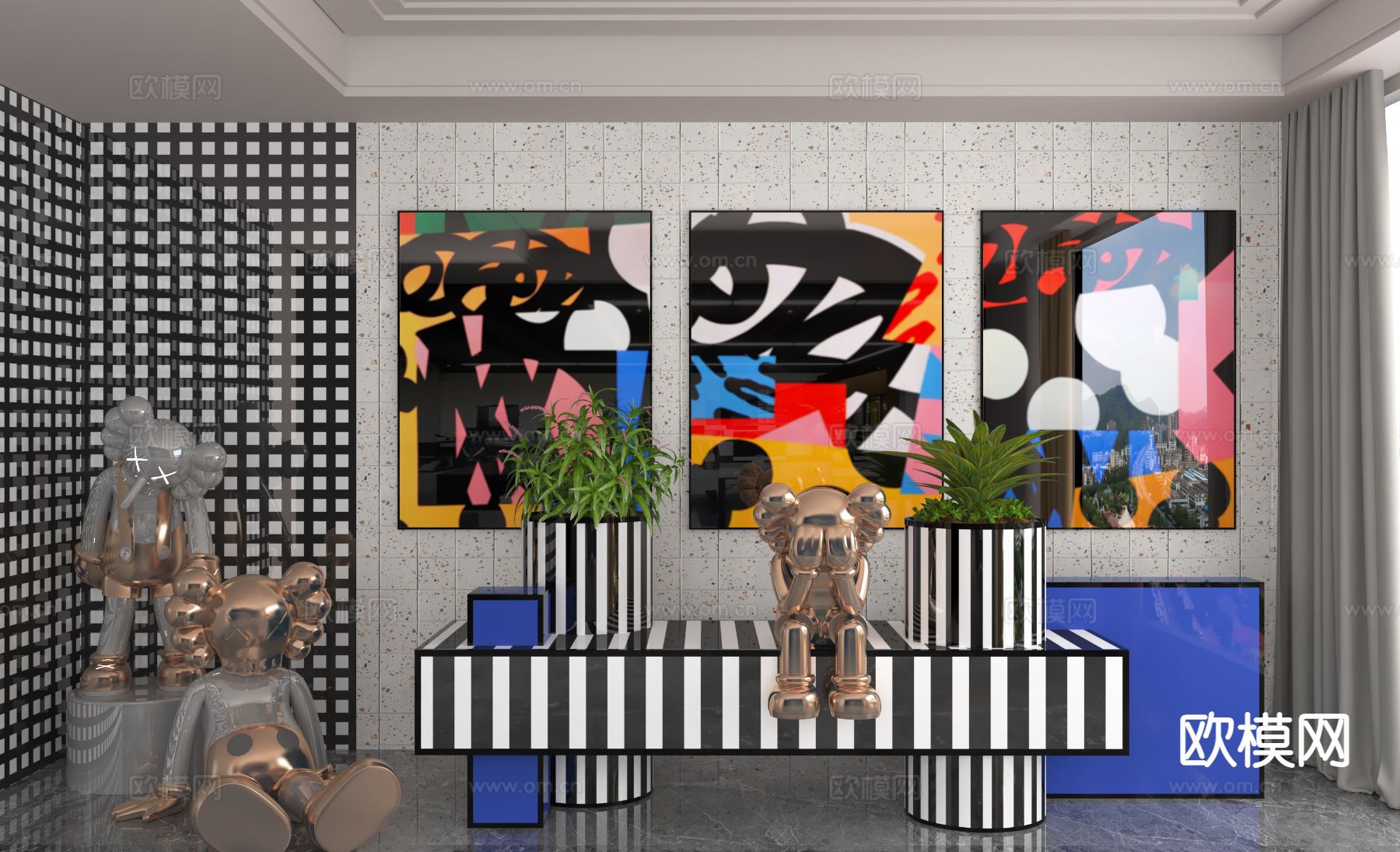 孟菲斯风挂画 装饰画3d模型下载