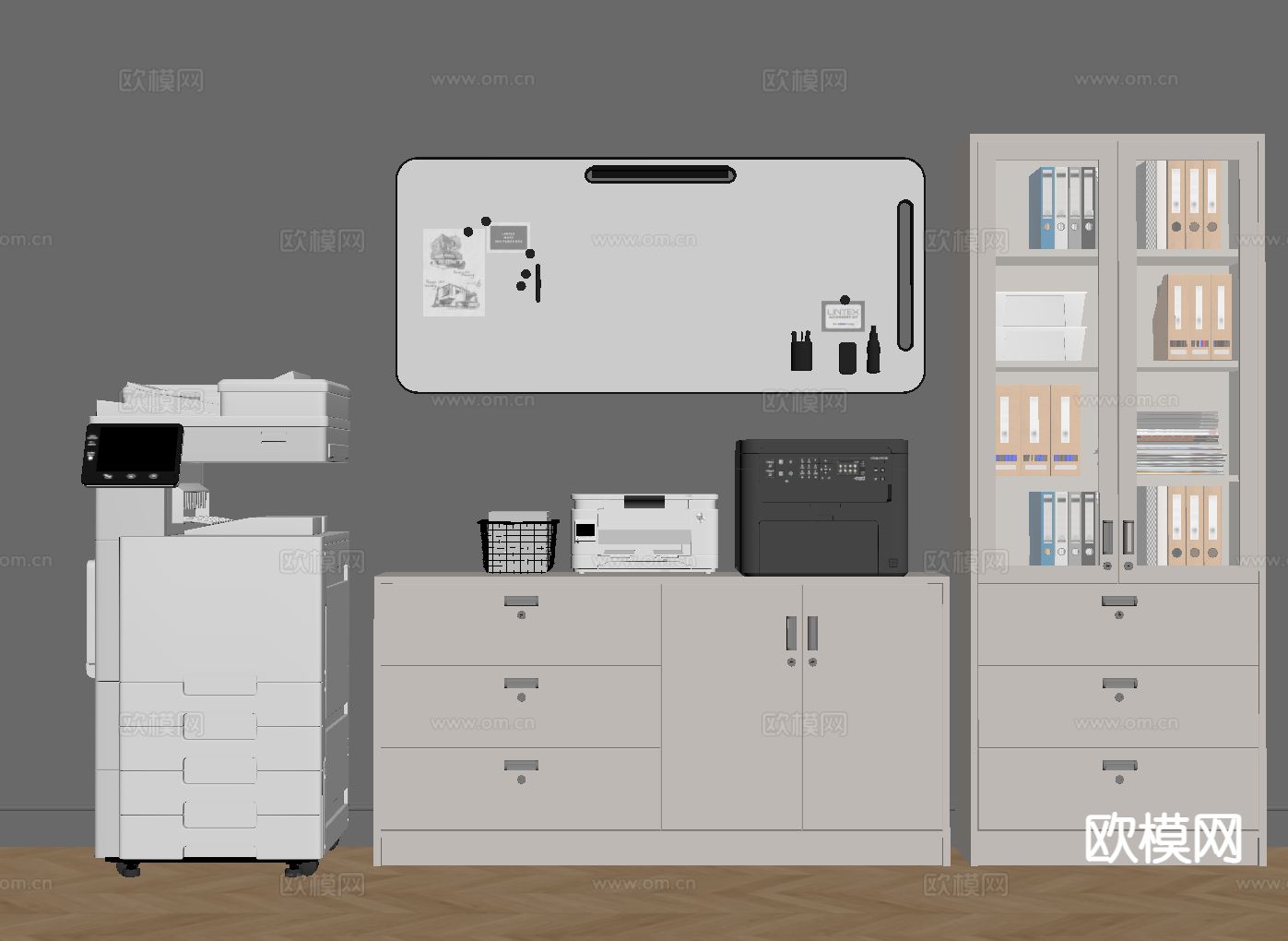 打印机 文件柜 黑白版su模型下载（渲染图1）