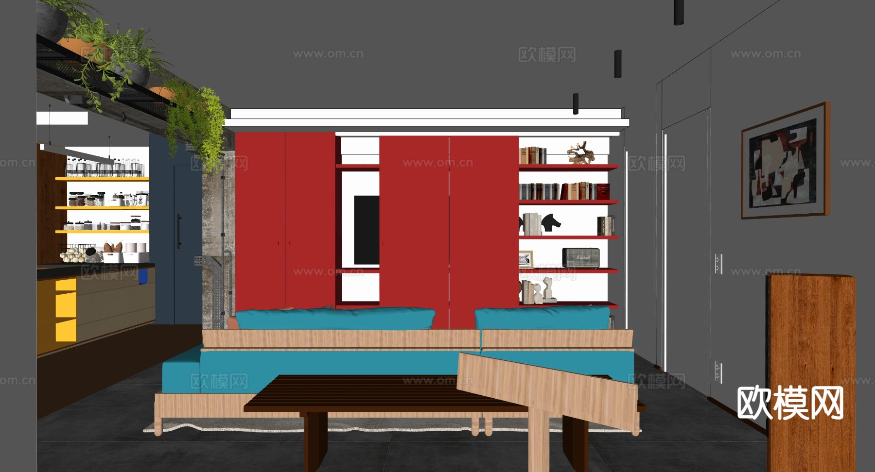 工业风客厅 混搭客厅su模型下载（渲染图1）