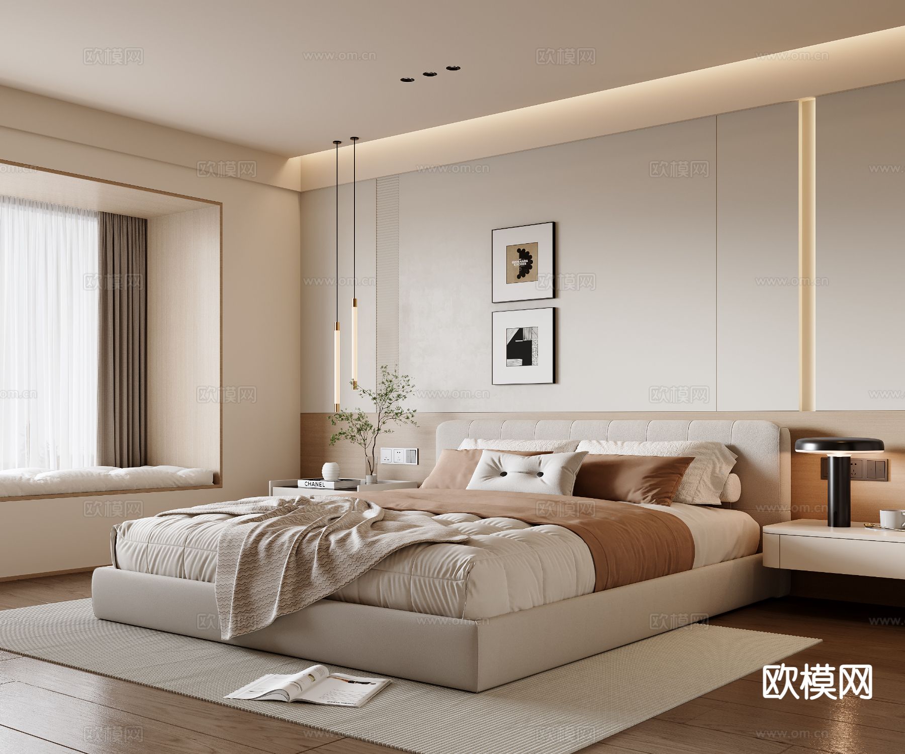 奶油风卧室 主卧3d模型下载