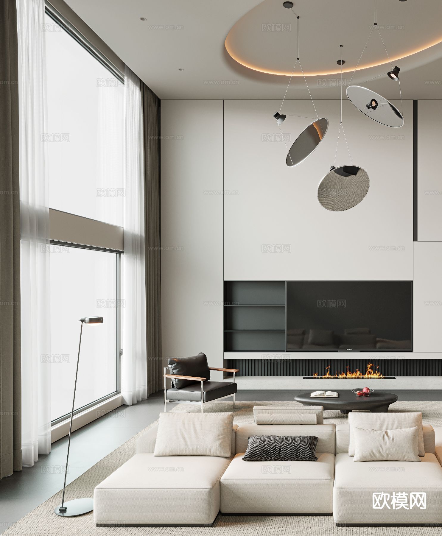 现代别墅客餐厅3d模型下载（渲染图1）