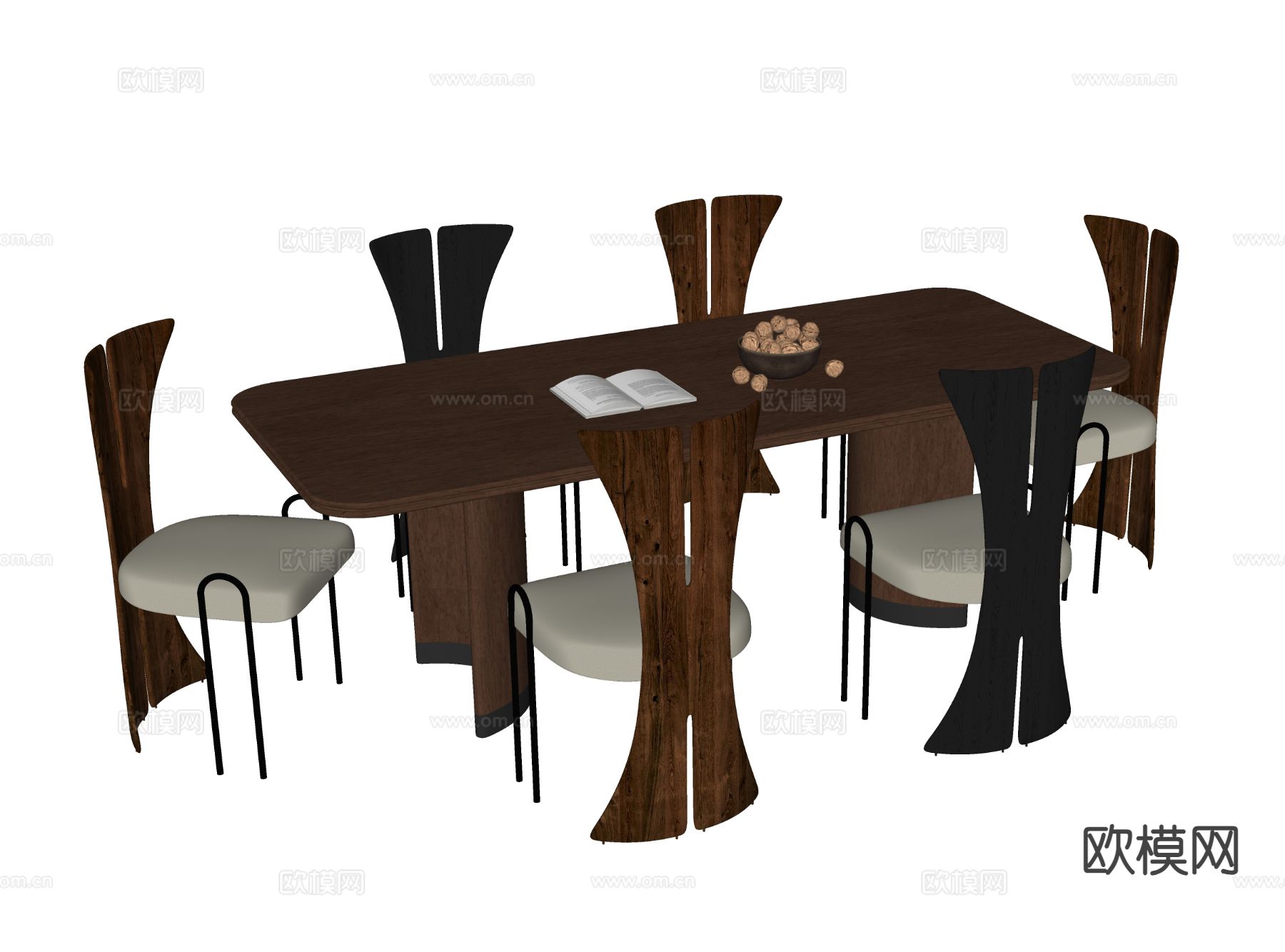 中古风餐桌椅su模型下载（渲染图1）