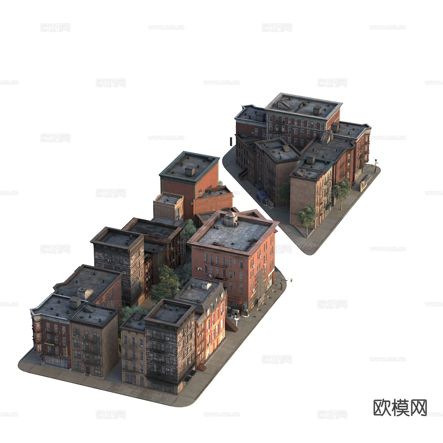复古街景建筑3d模型下载