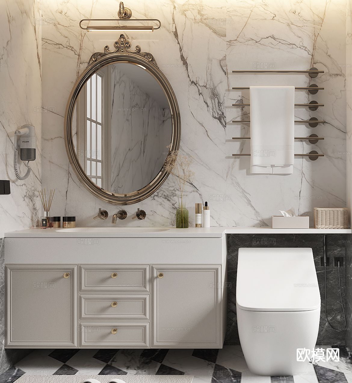 美式浴室柜 卫浴柜 镜柜3d模型下载