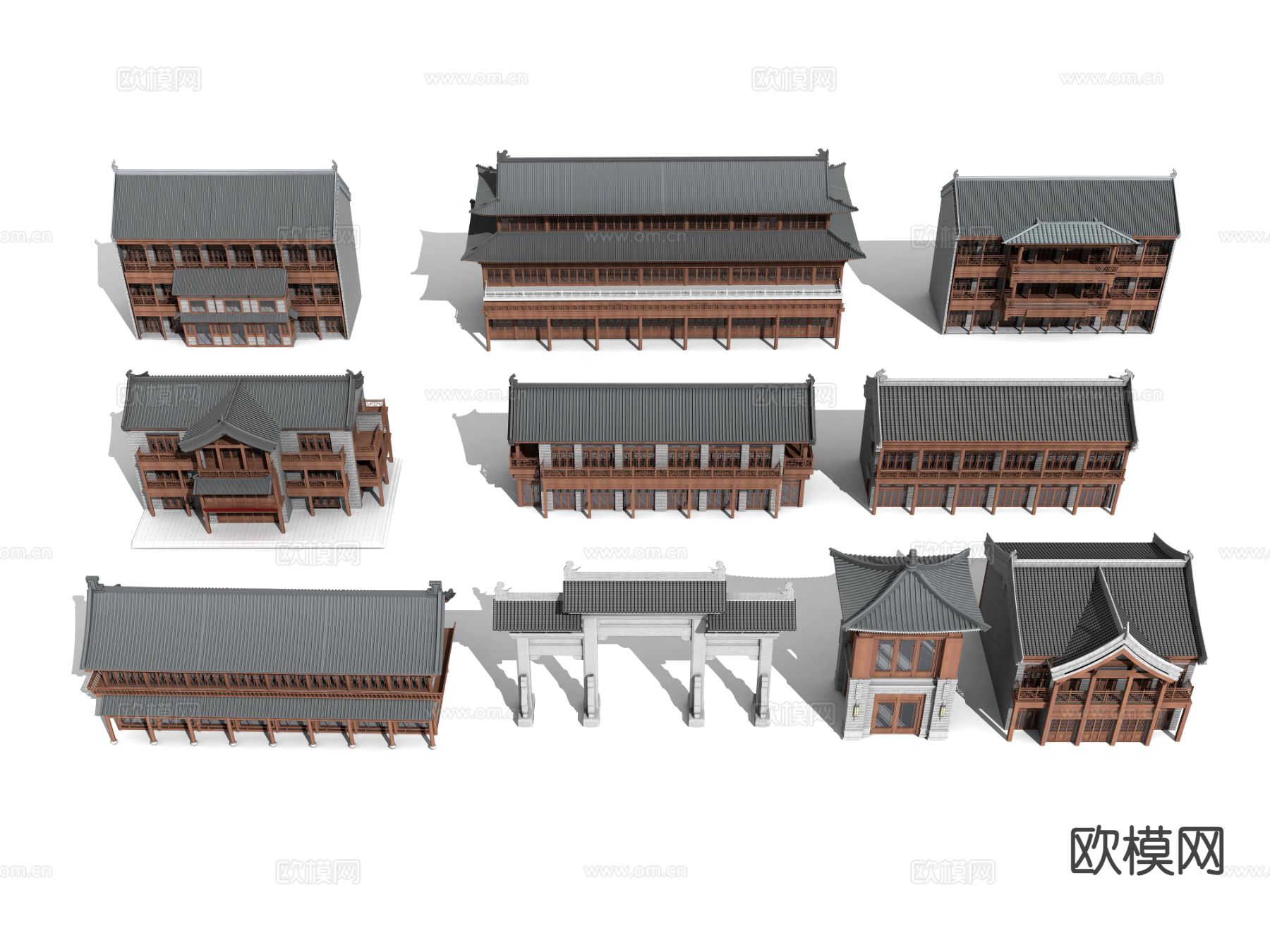 中式古建 商铺外观 牌坊3d模型下载