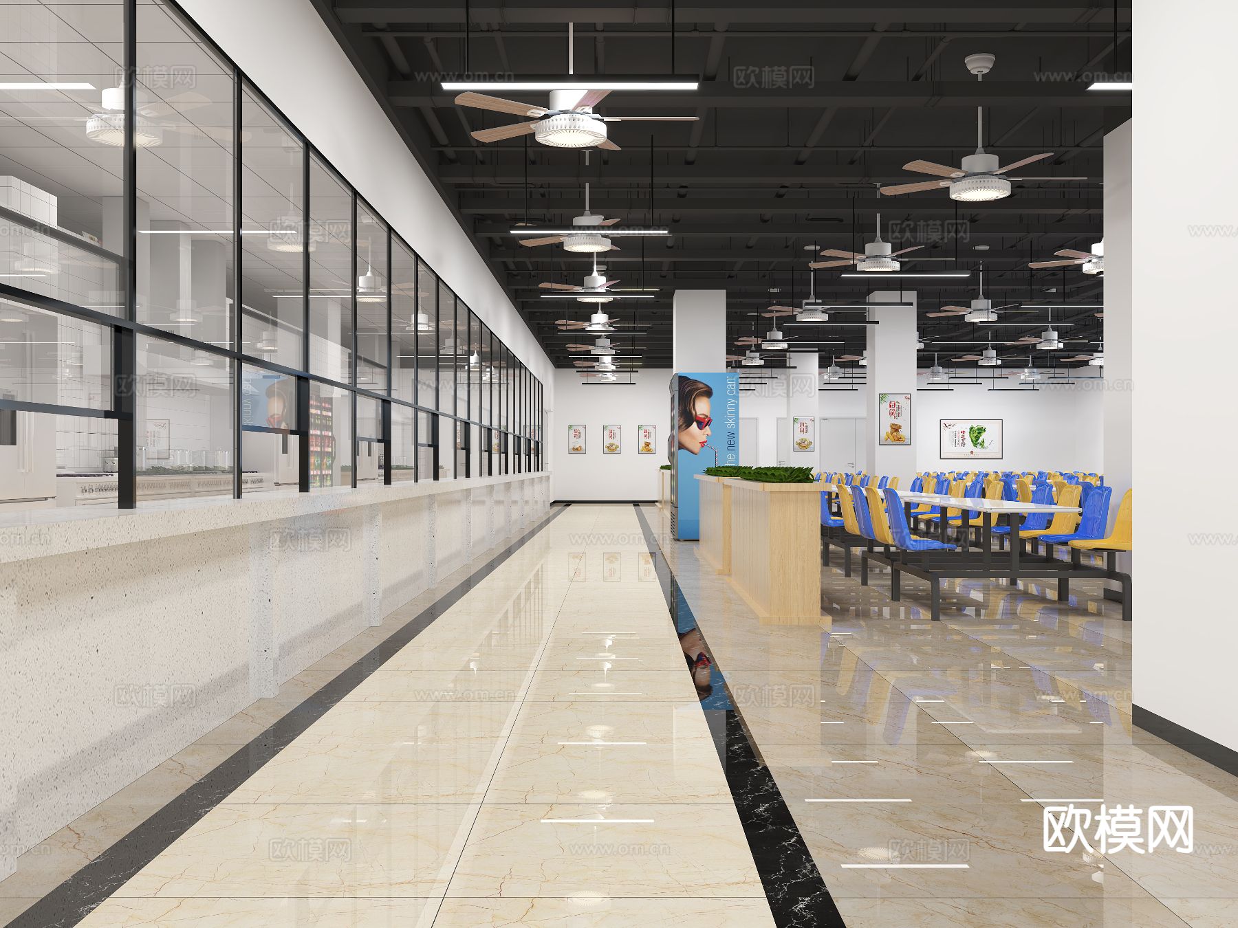 现代食堂3d模型下载（渲染图1）