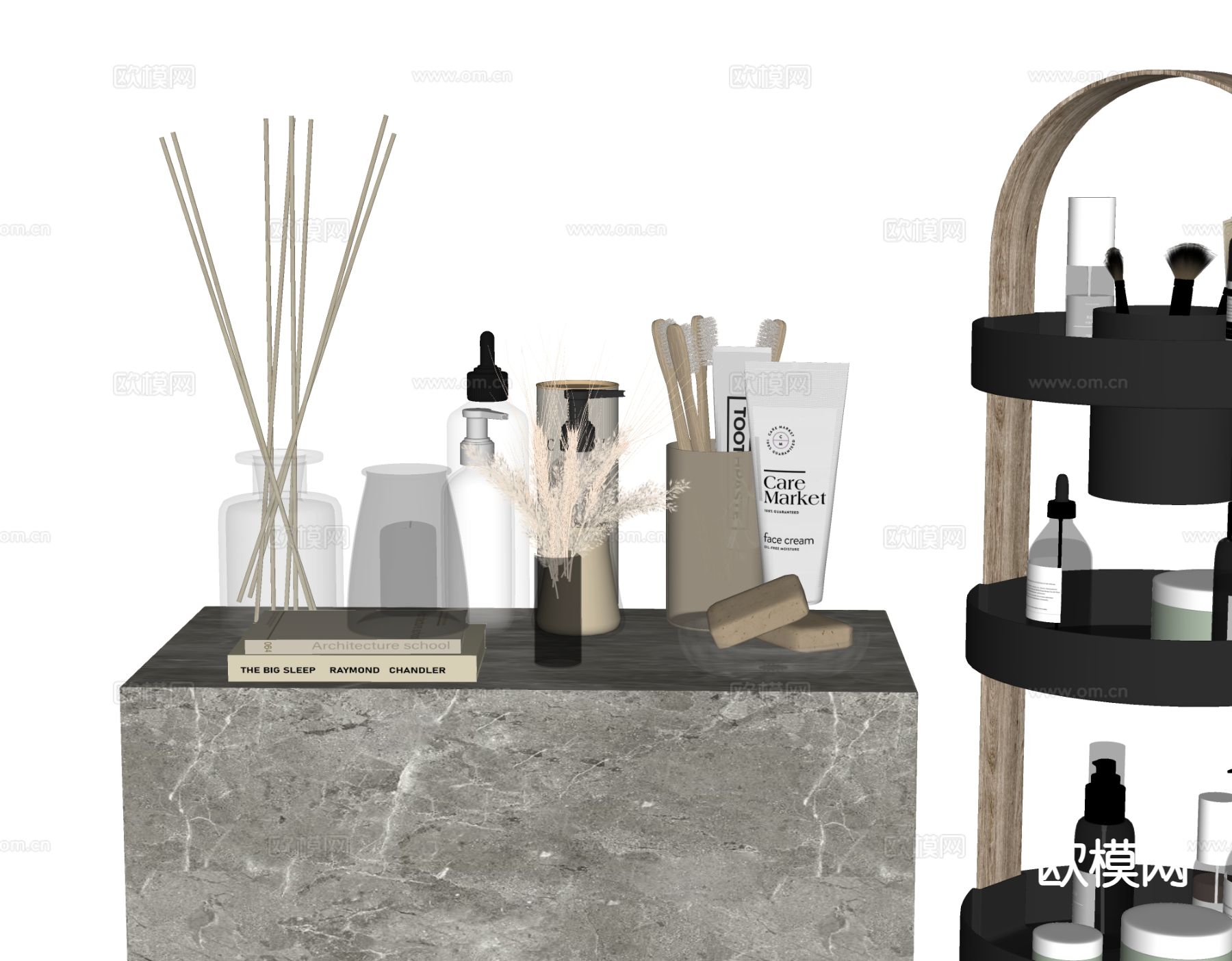 卫浴用具 洗漱用品 牙刷 洗面奶su模型下载（渲染图1）