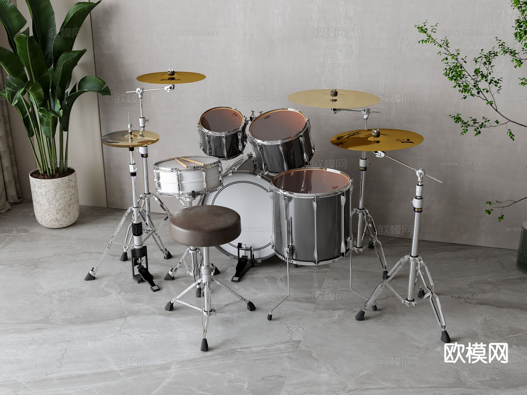 乐器 架子鼓3d模型下载