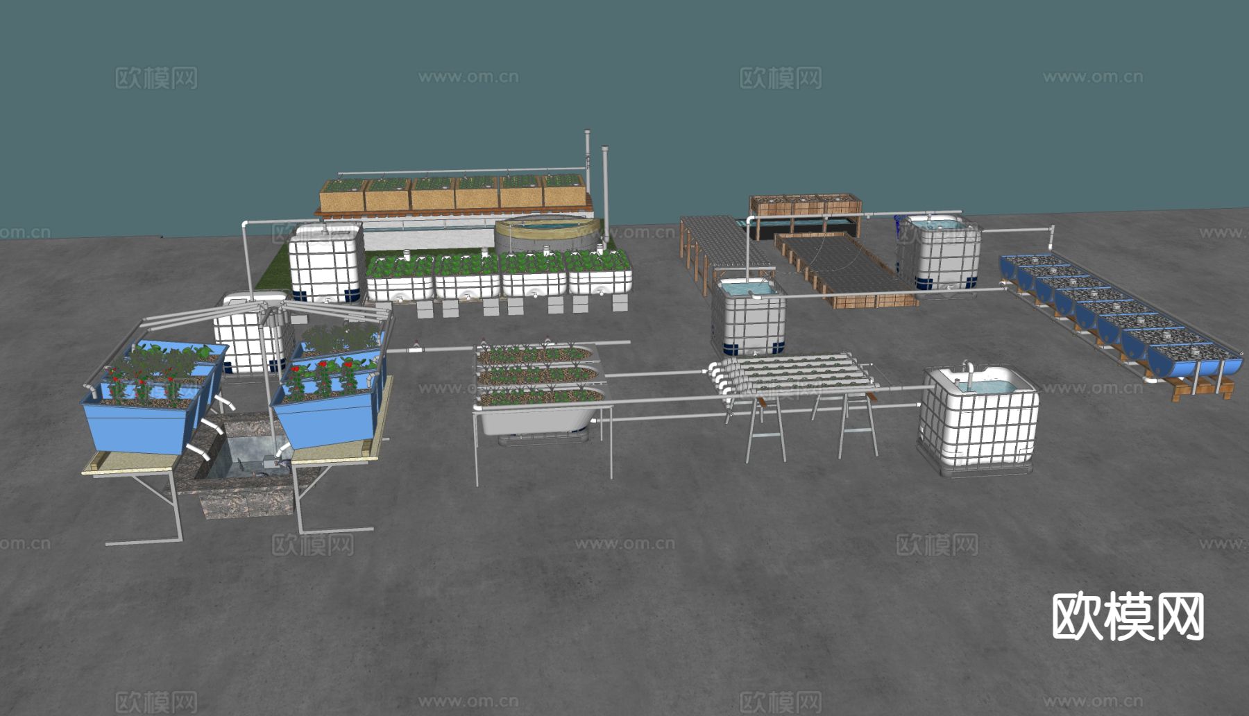 水生养殖系统 灌溉设备 菜园菜地su模型下载（渲染图1）