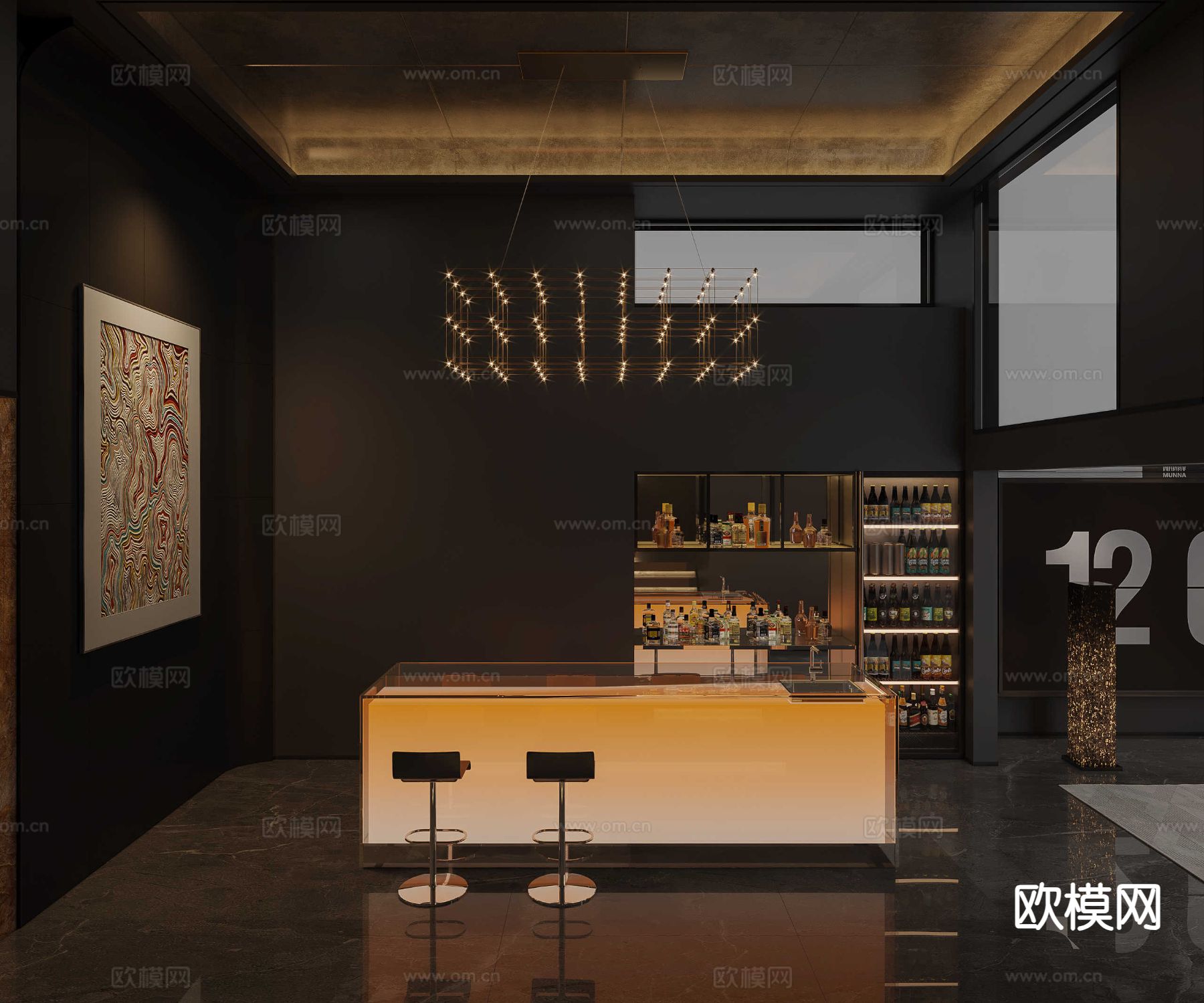 意式休闲室 娱乐室 地下室3d模型下载（渲染图2）