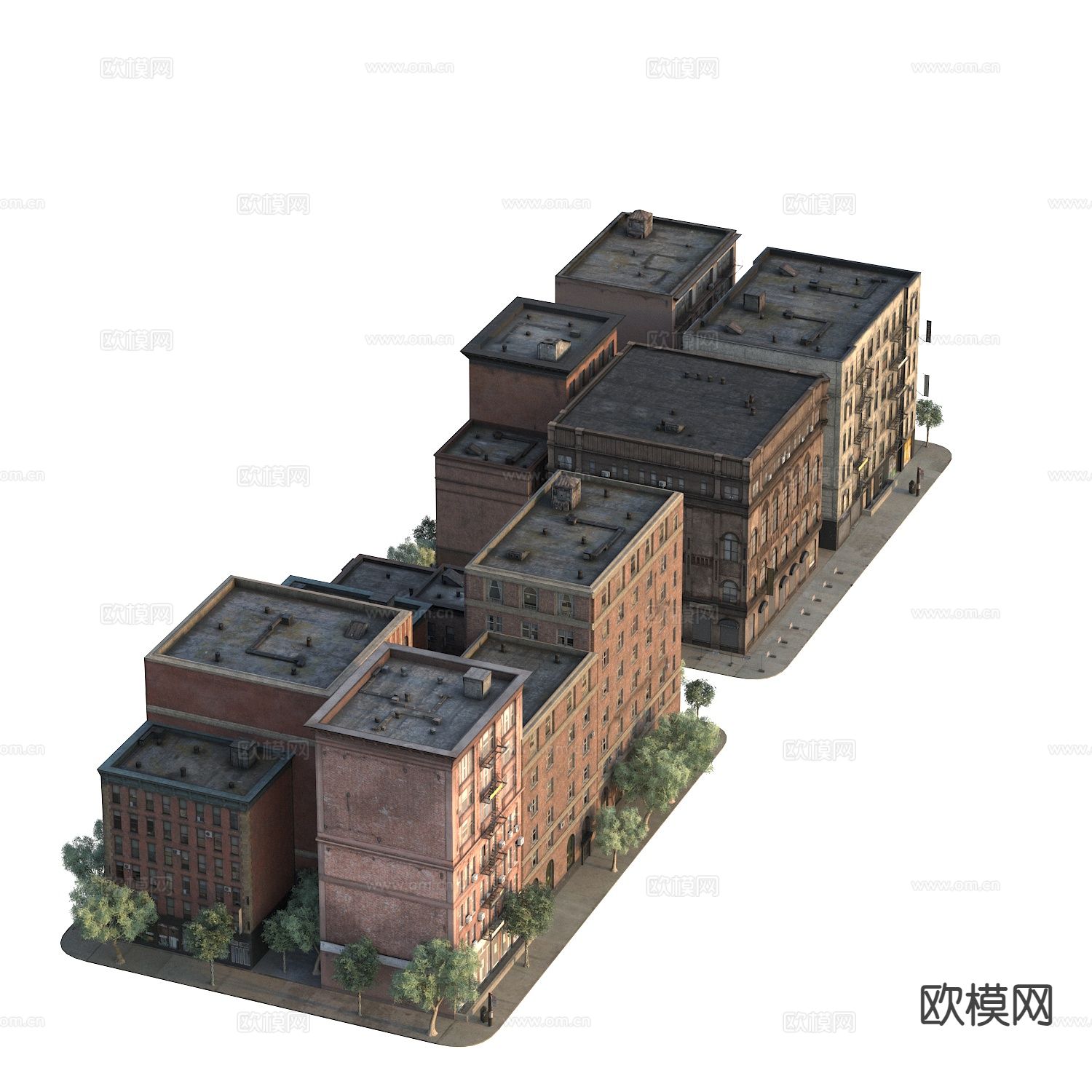 复古街景建筑3d模型下载