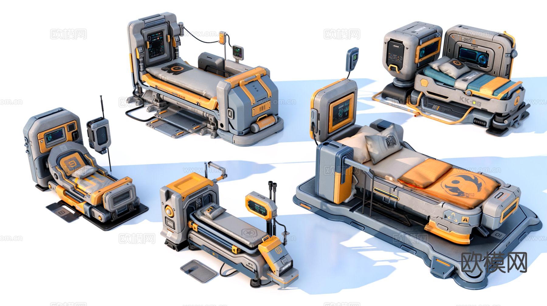 科幻紧急床 急救床 卡通救治床3d模型下载