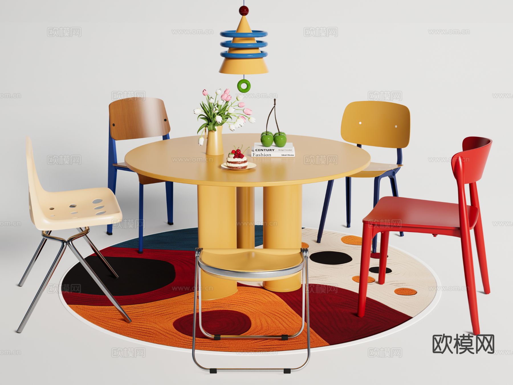 孟菲斯餐桌椅su模型下载（渲染图2）
