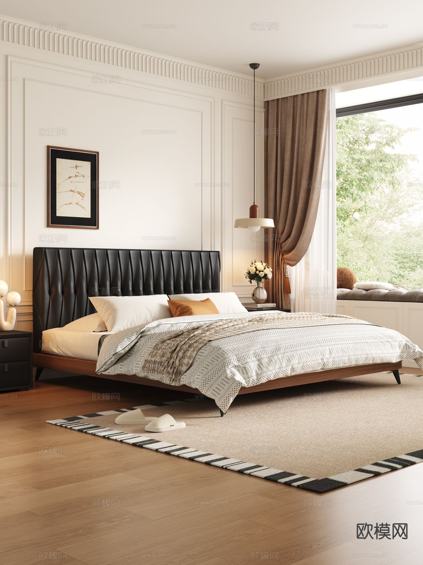 中古风双人床3d模型下载