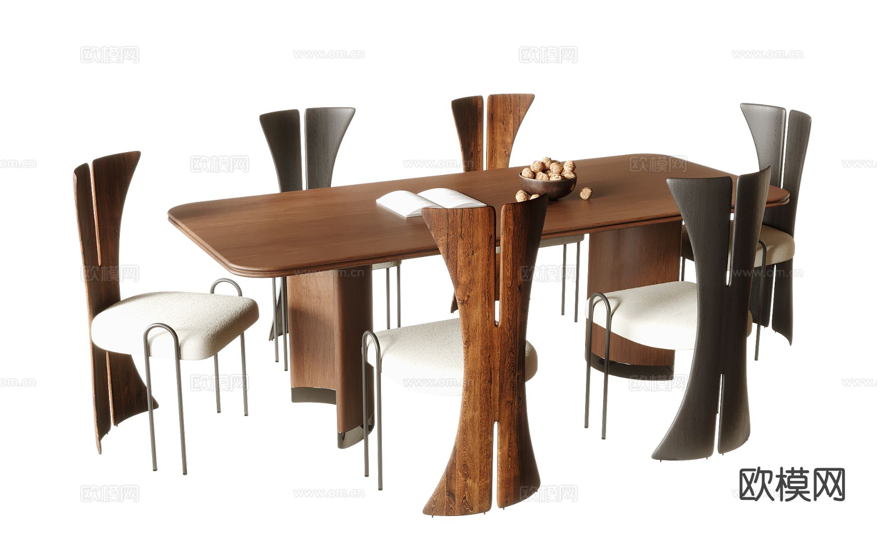 中古风餐桌椅su模型下载（渲染图2）