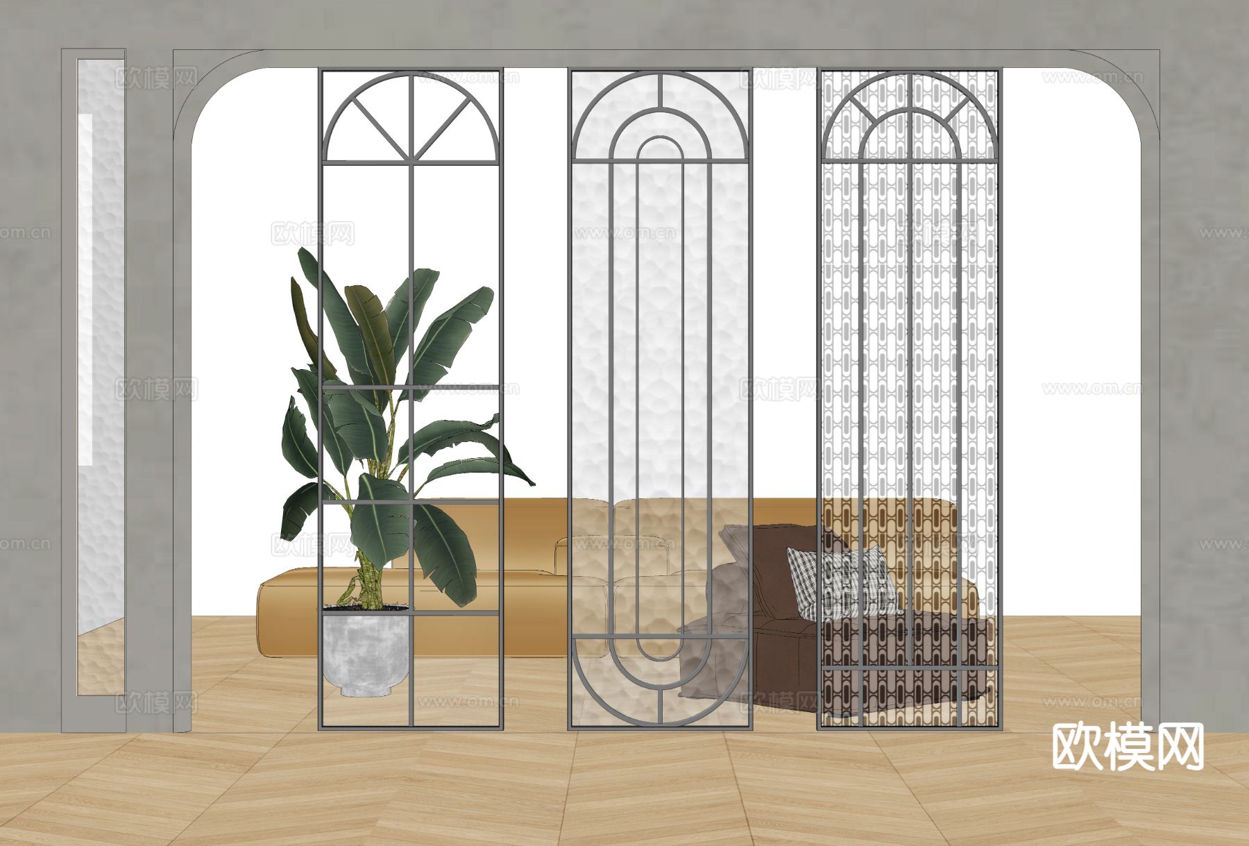 法式玻璃隔断 屏风su模型下载（渲染图1）