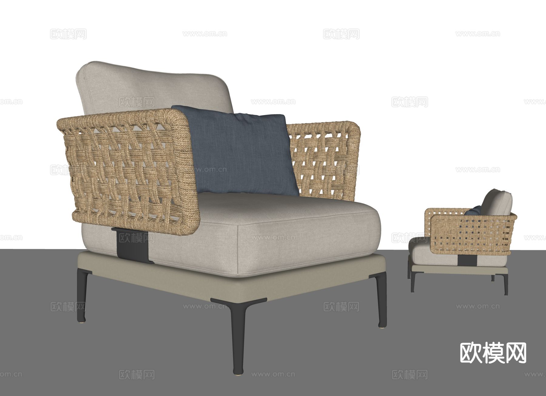 Minotti 户外椅 藤编休闲椅su模型下载（渲染图1）