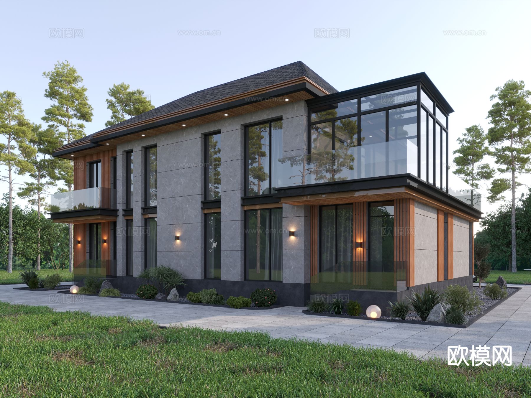 现代别墅外观3d模型下载（渲染图2）