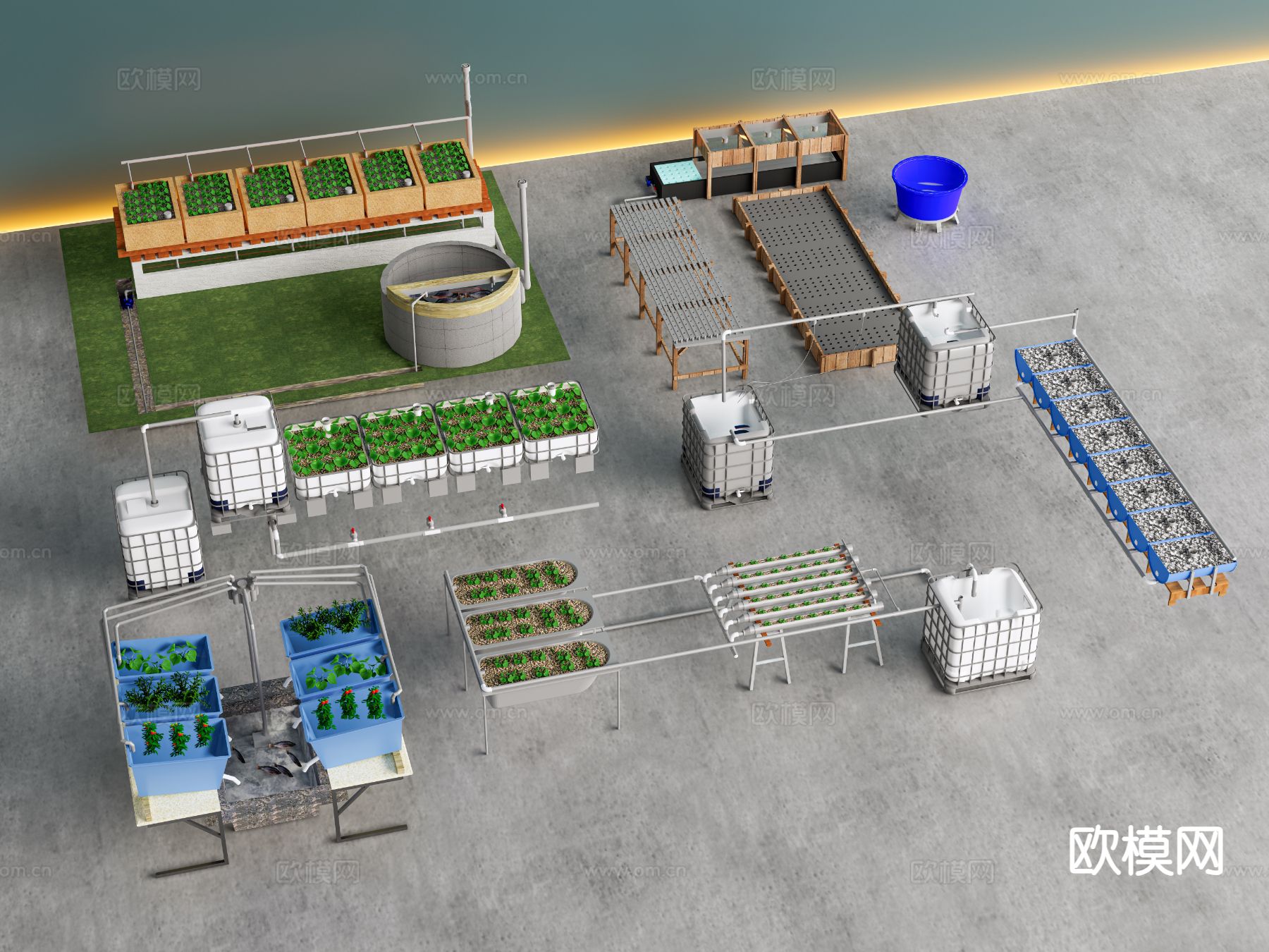 水生养殖系统 灌溉设备 菜园菜地su模型下载（渲染图2）
