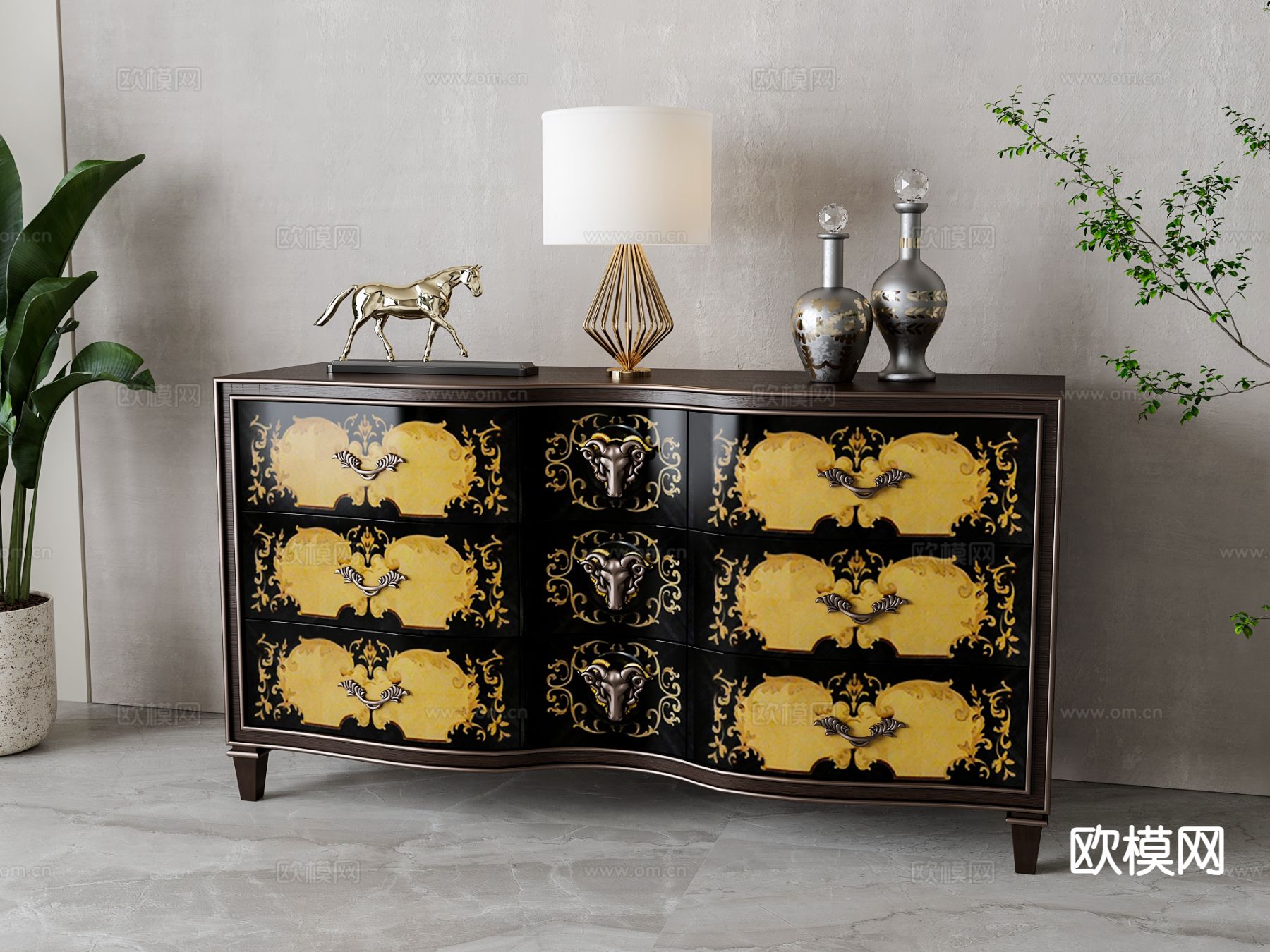 欧式玄关柜su模型下载（渲染图2）