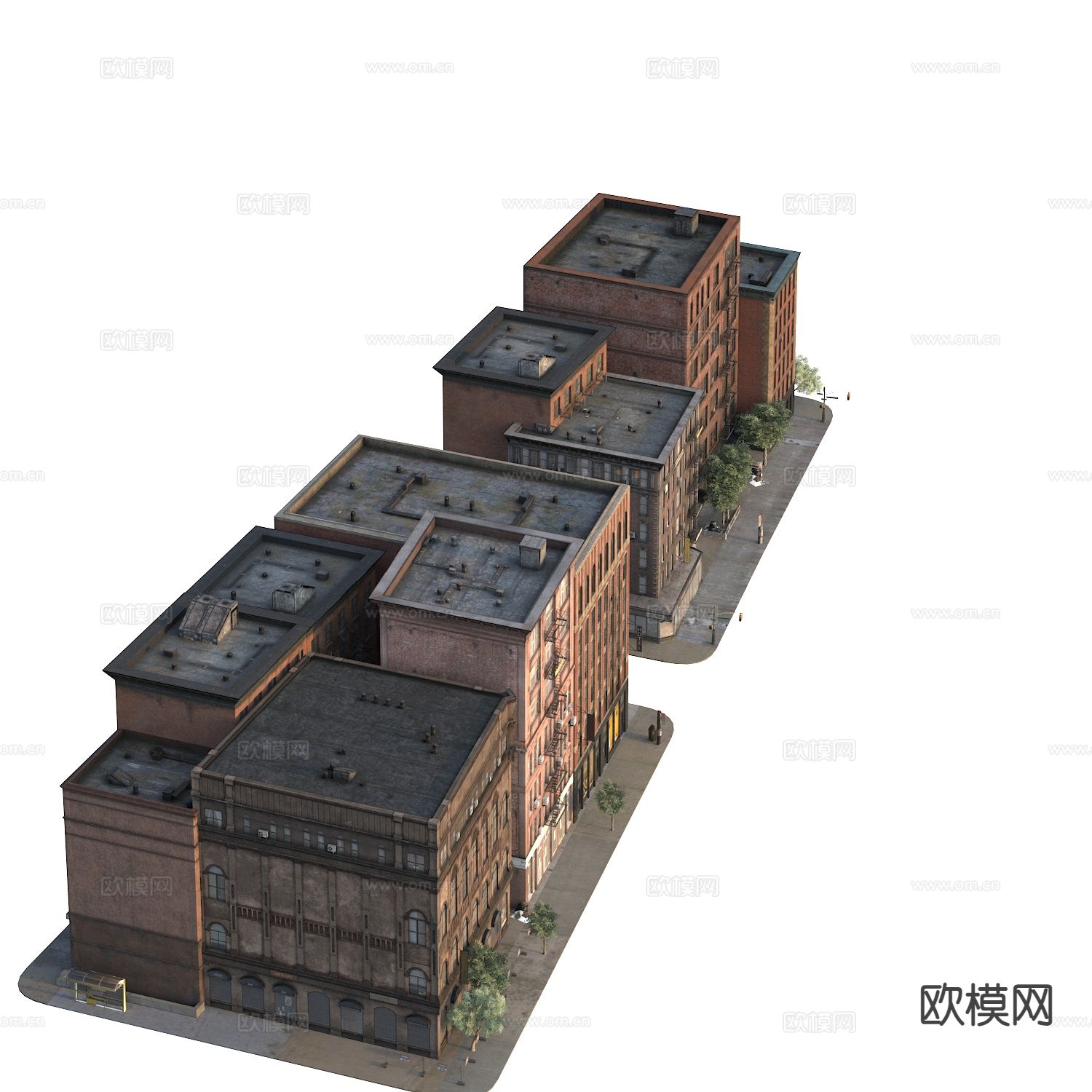 复古街景建筑3d模型下载