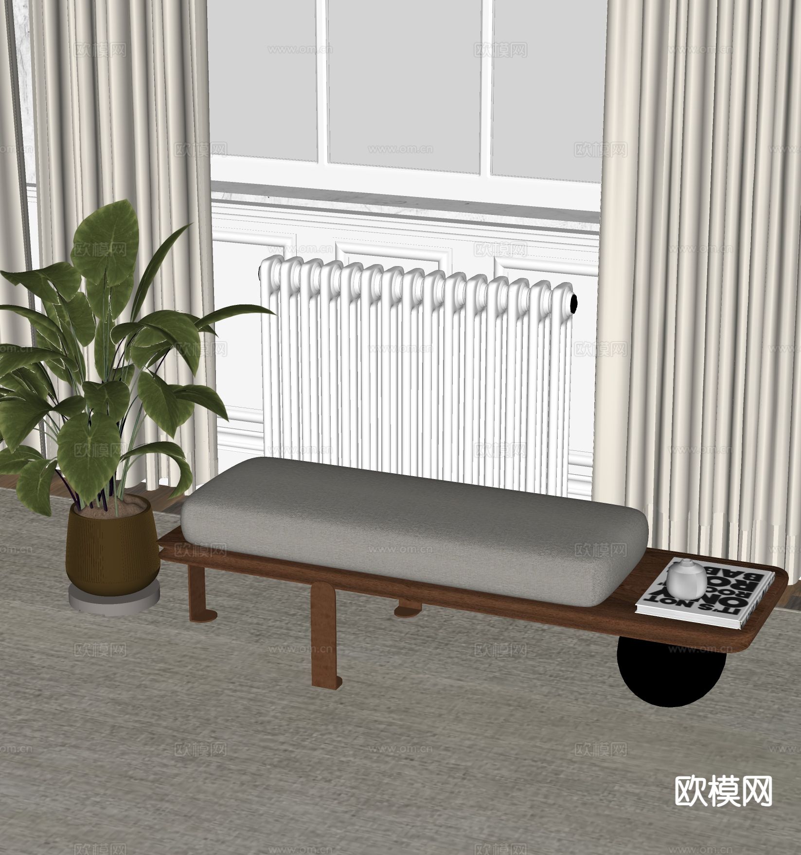 中古风沙发凳su模型下载（渲染图1）