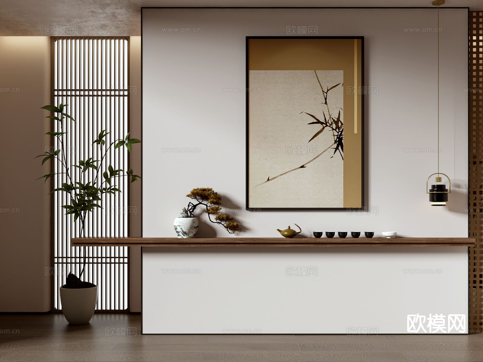 新中式禅意画 竹画3d模型下载