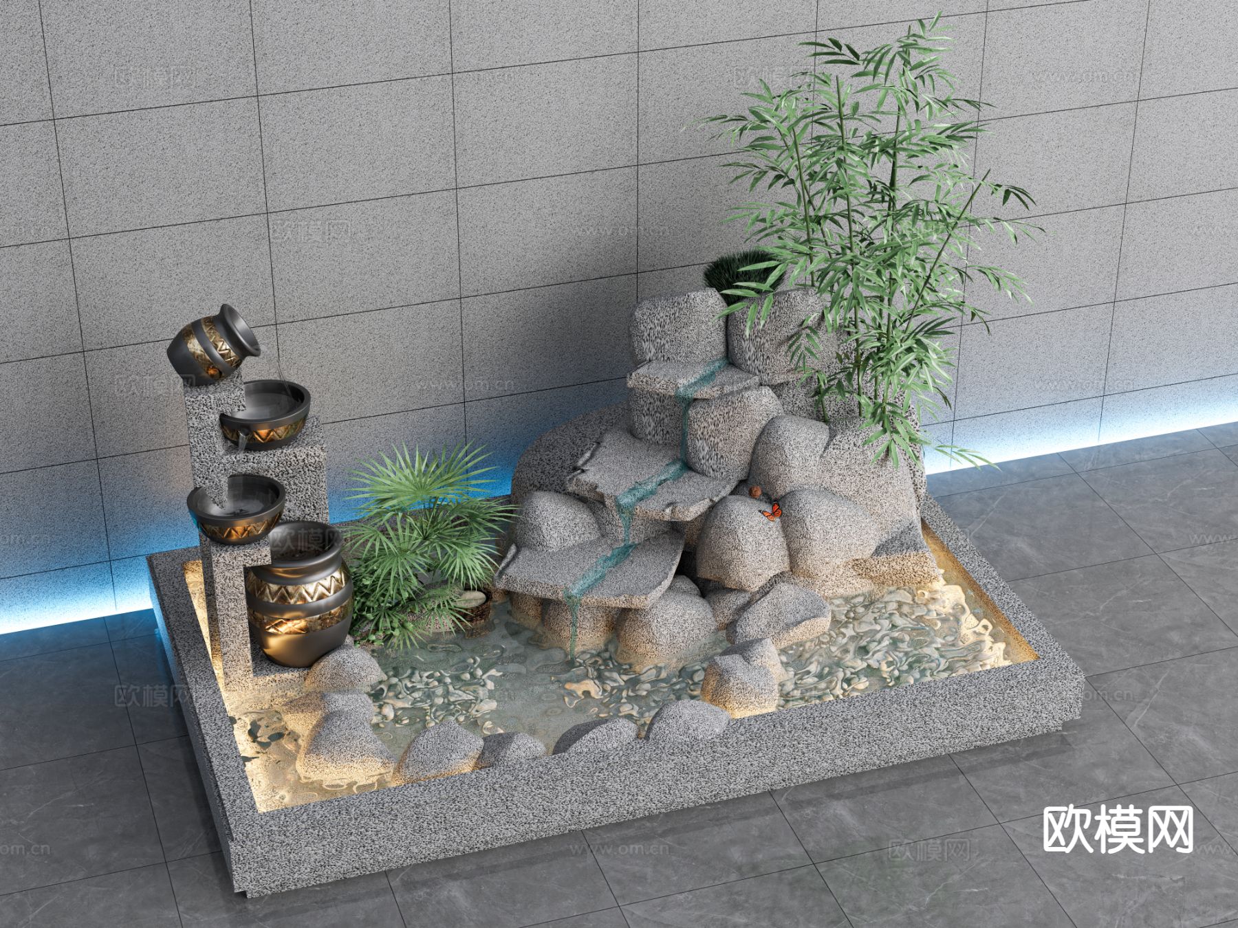 新中式假山水景3d模型下载