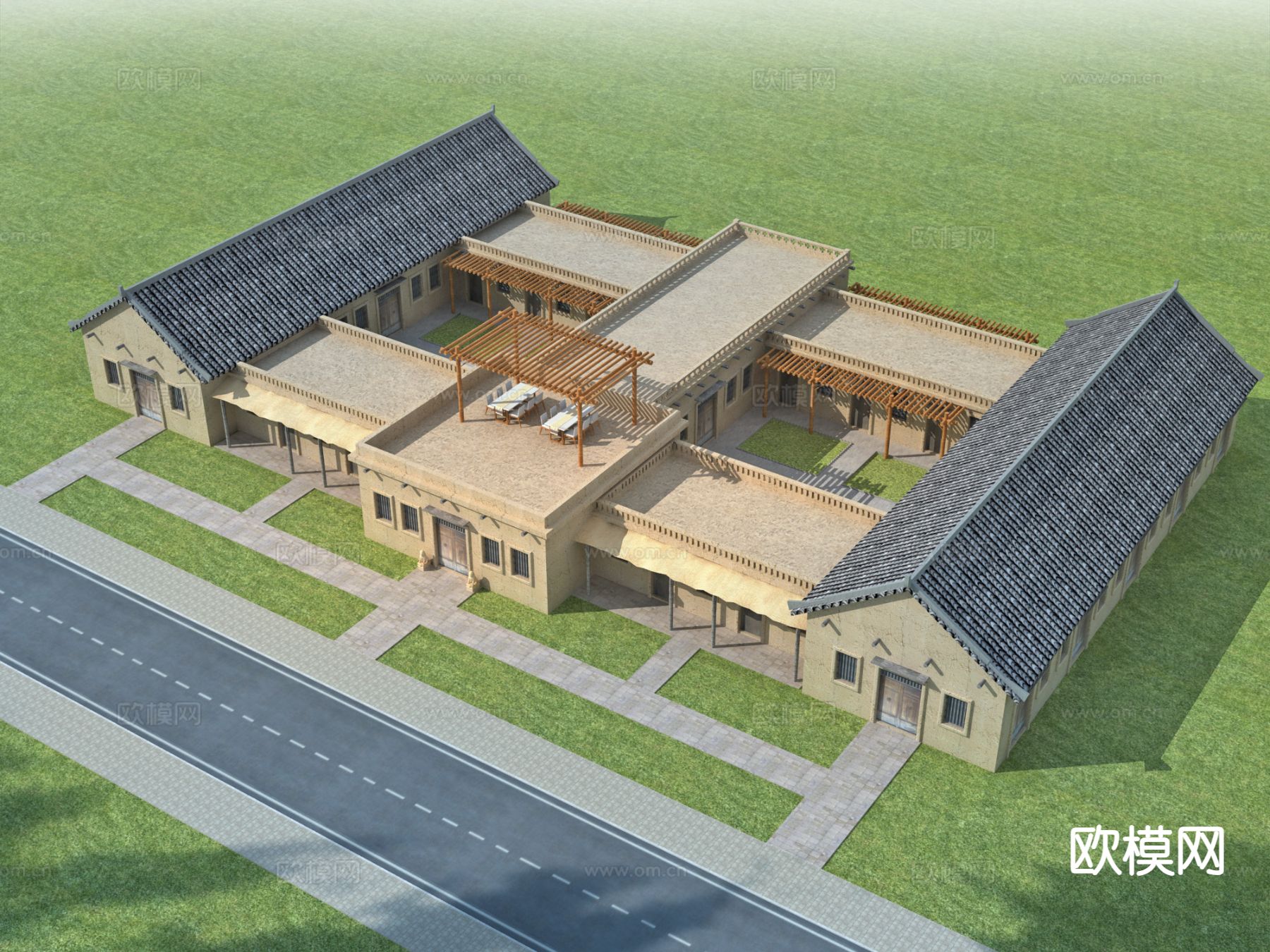 中式民宿 单体建筑3d模型下载（渲染图2）