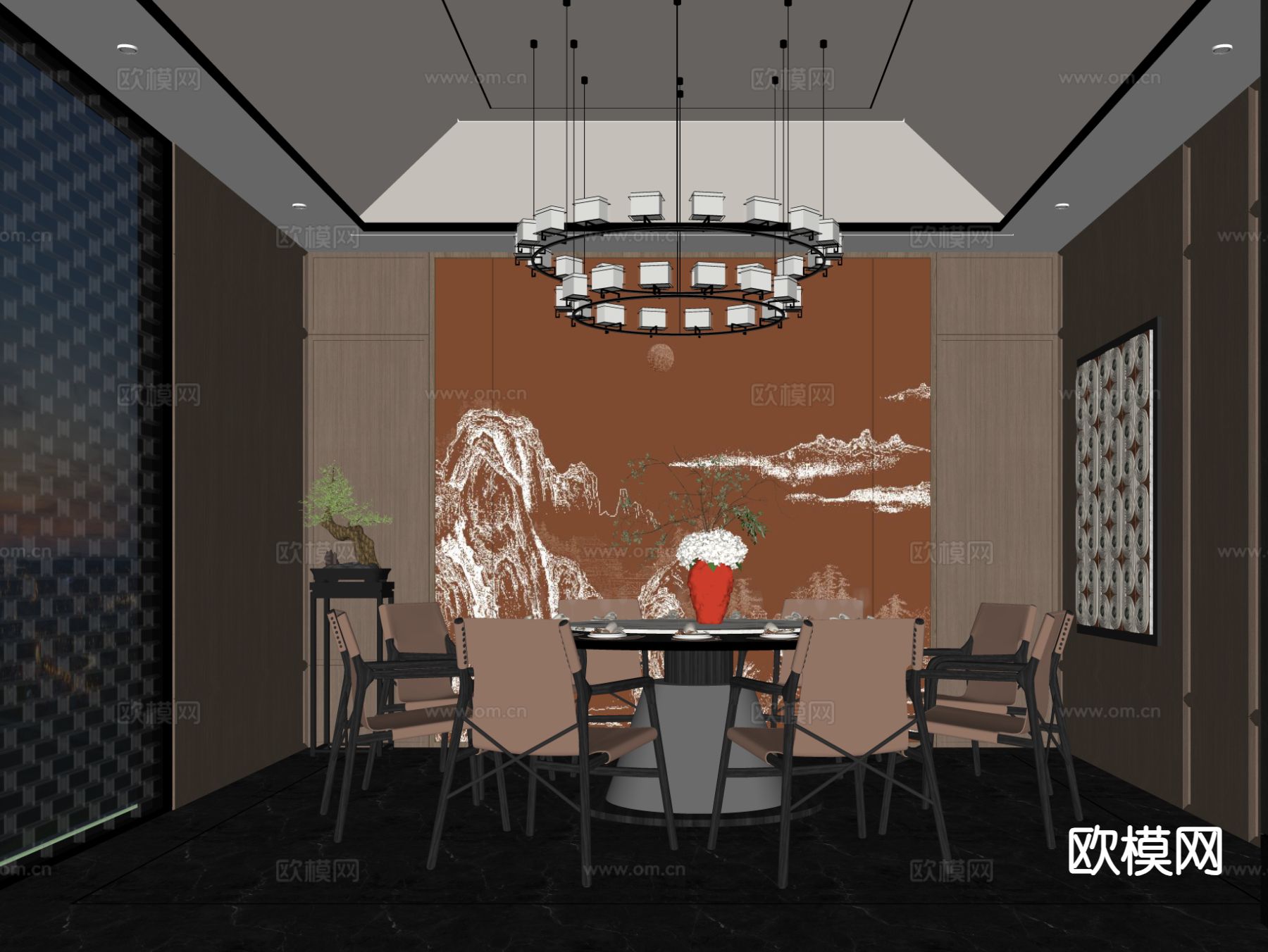 中式餐厅包厢 包间su模型下载（渲染图1）