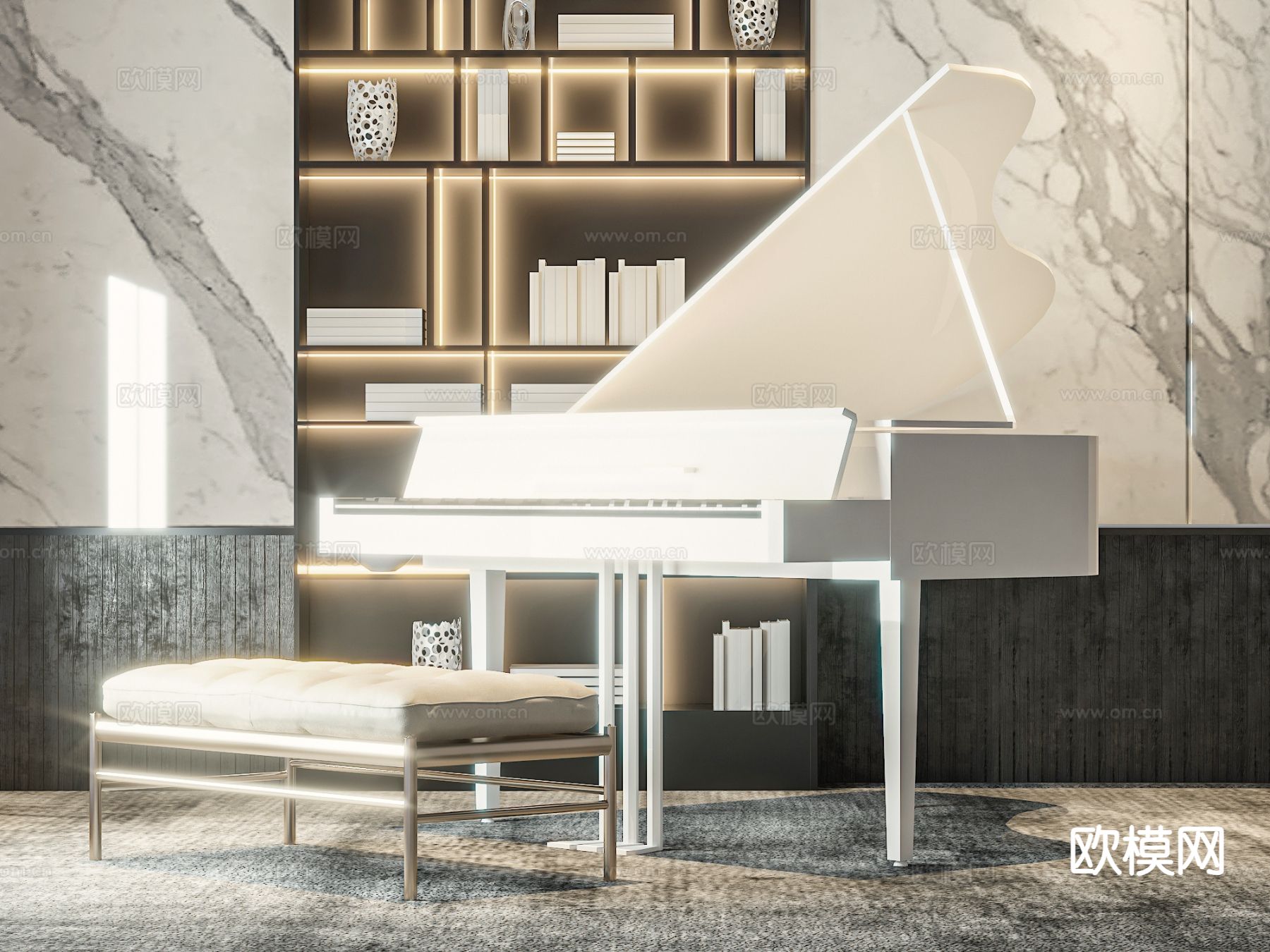 钢琴 白色钢琴3d模型下载