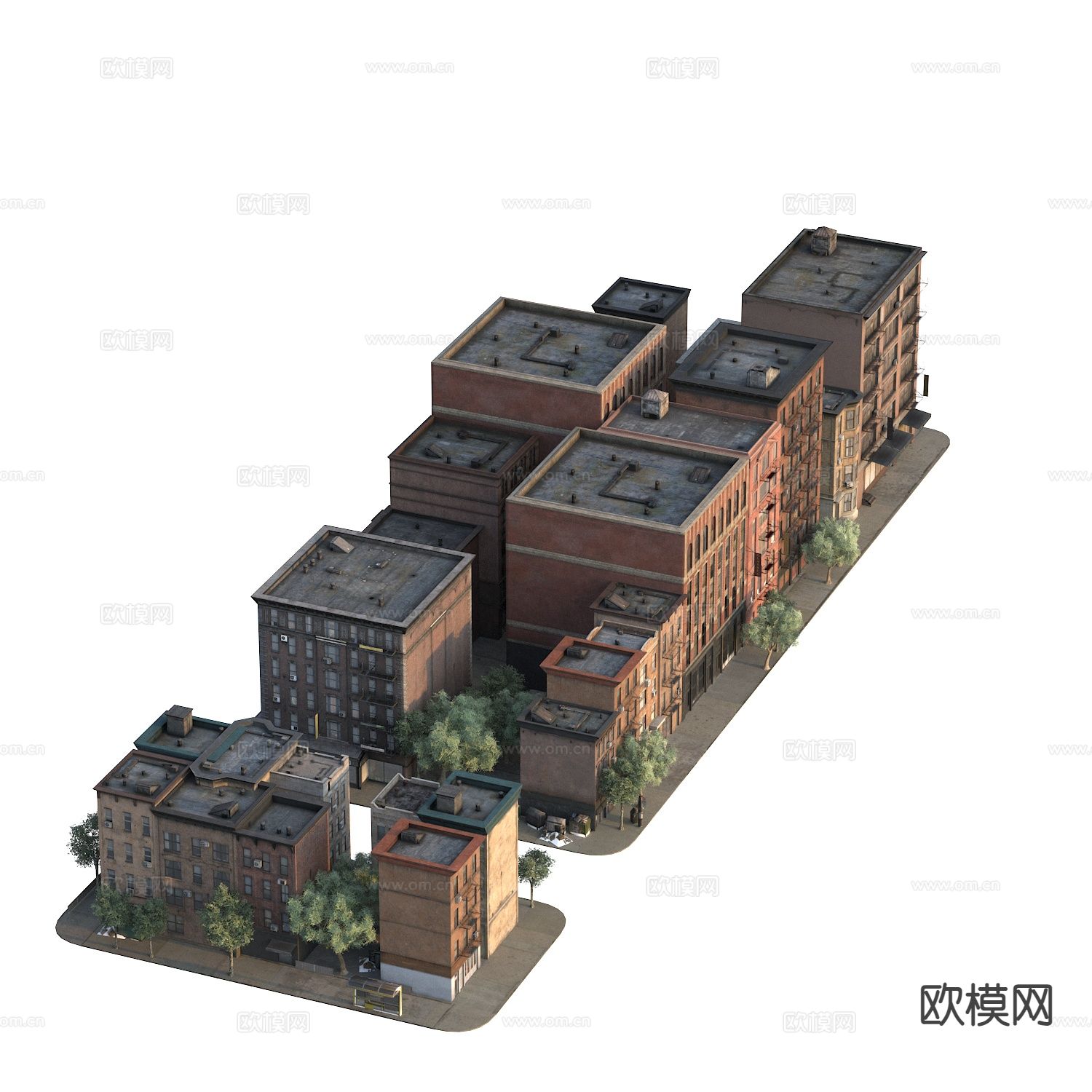 复古街景建筑3d模型下载