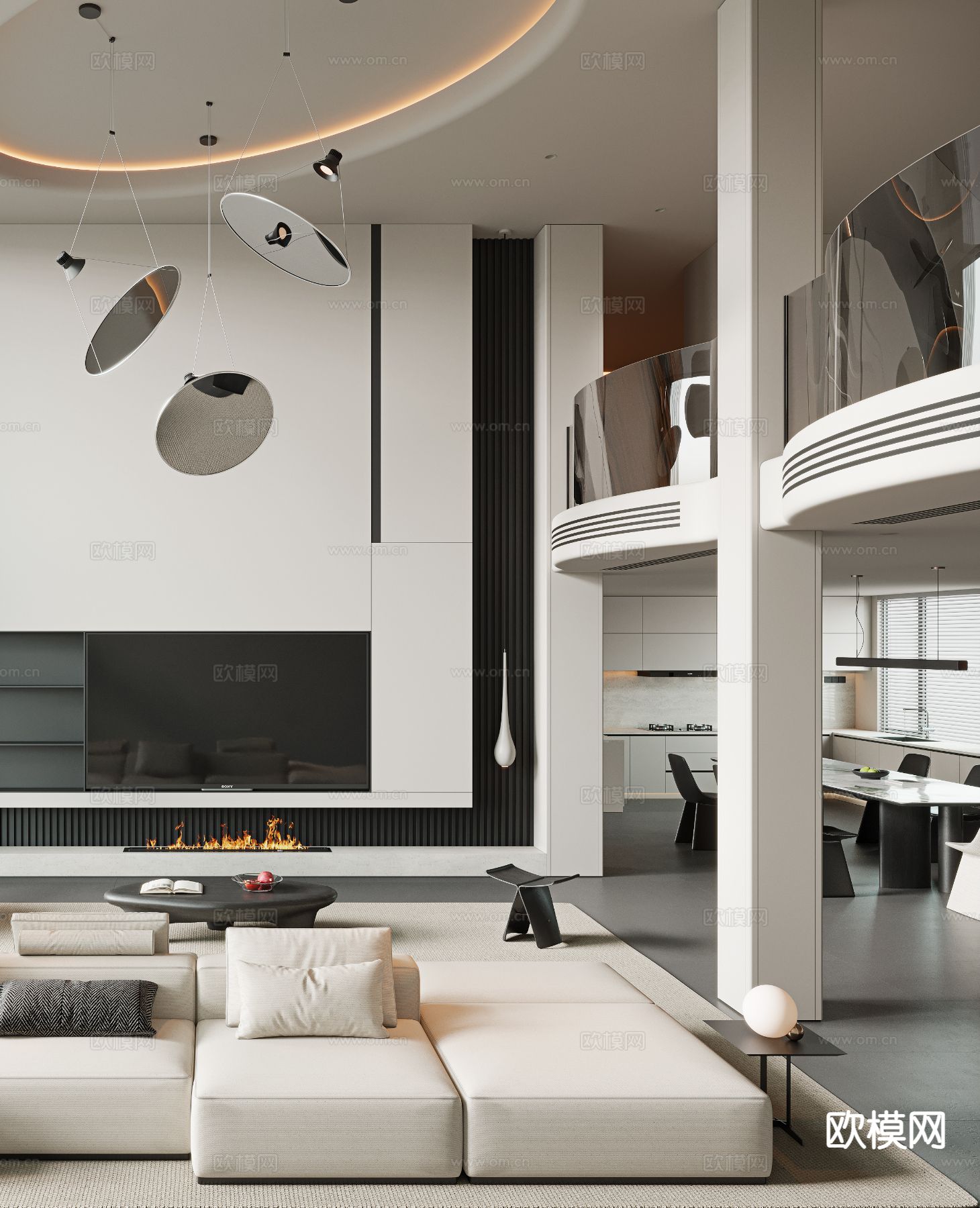 现代别墅客餐厅3d模型下载（渲染图3）