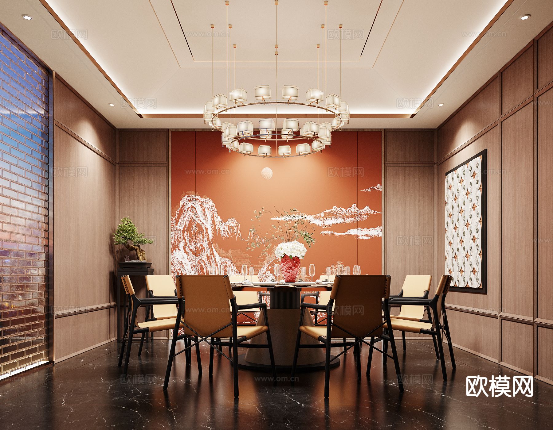 中式餐厅包厢 包间su模型下载（渲染图2）