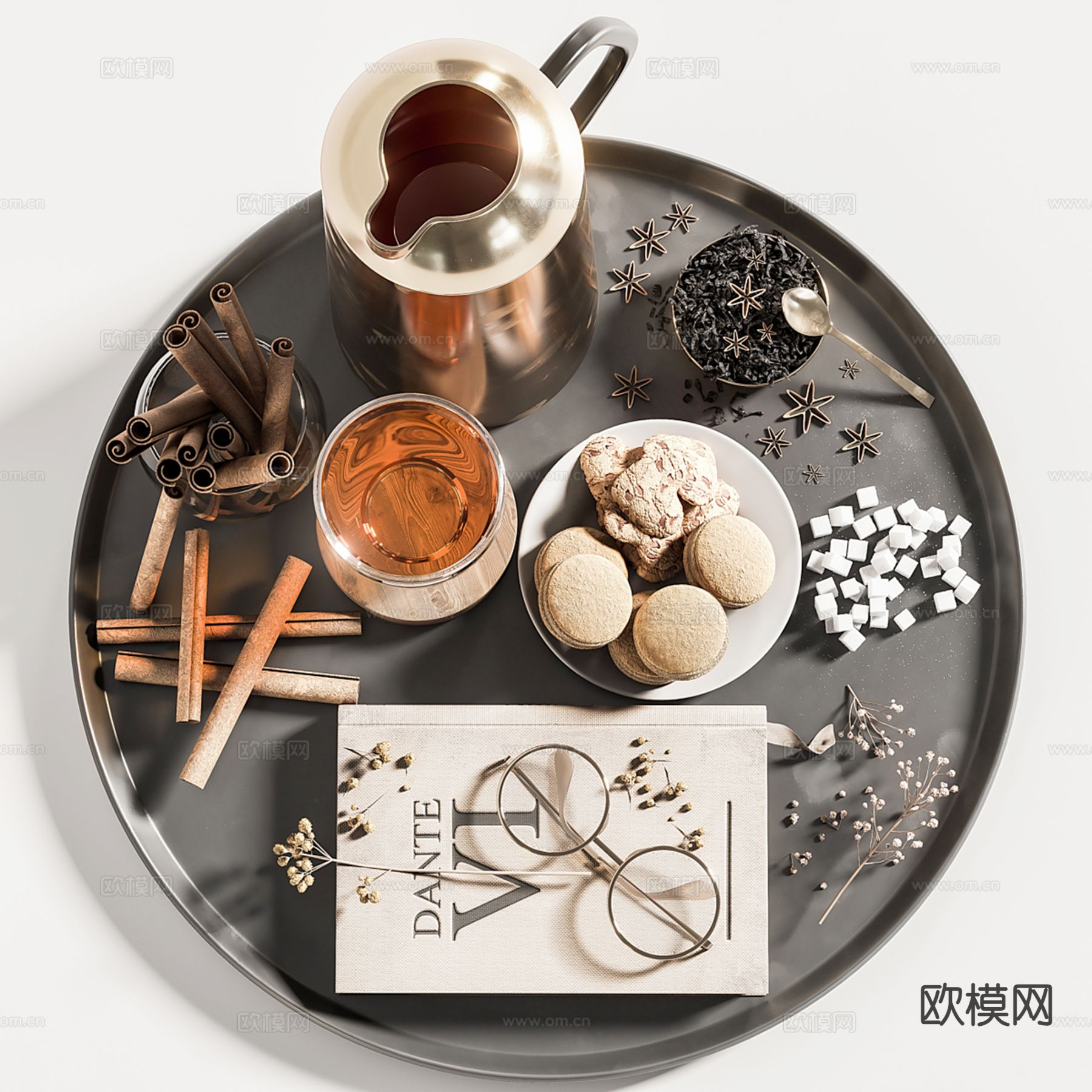 桌面饰品 下午茶 点心 美食托盘3d模型下载（渲染图2）