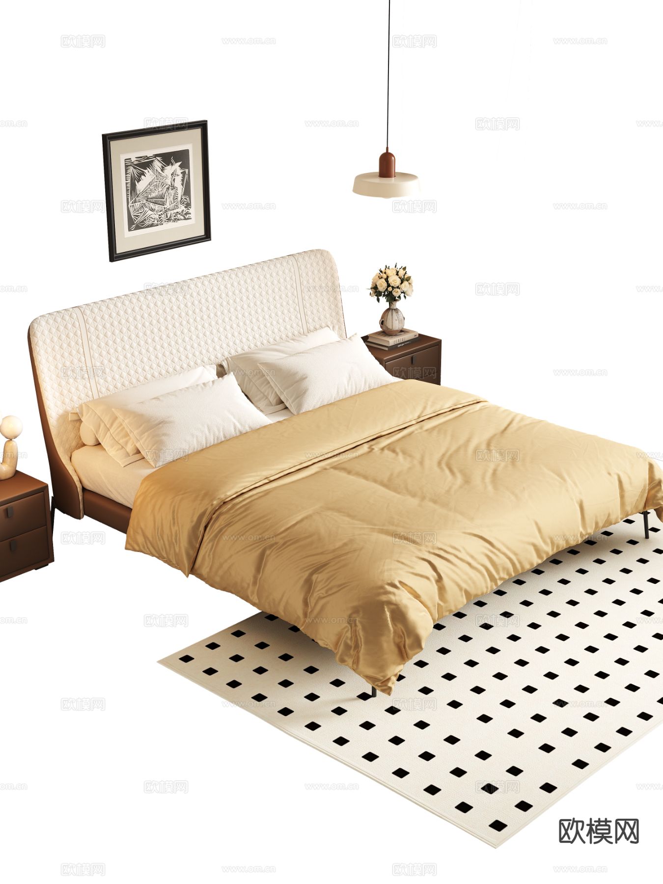 中古风双人床3d模型下载