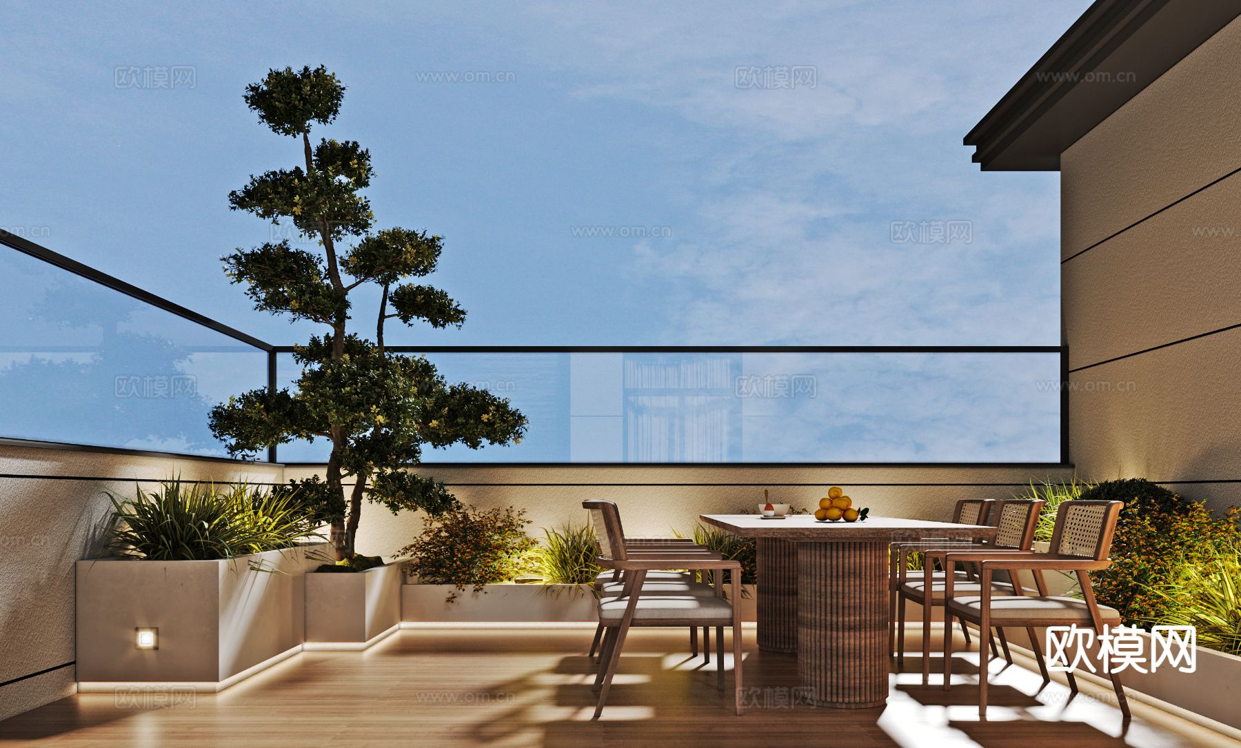 中古风屋顶花园3d模型下载（渲染图1）