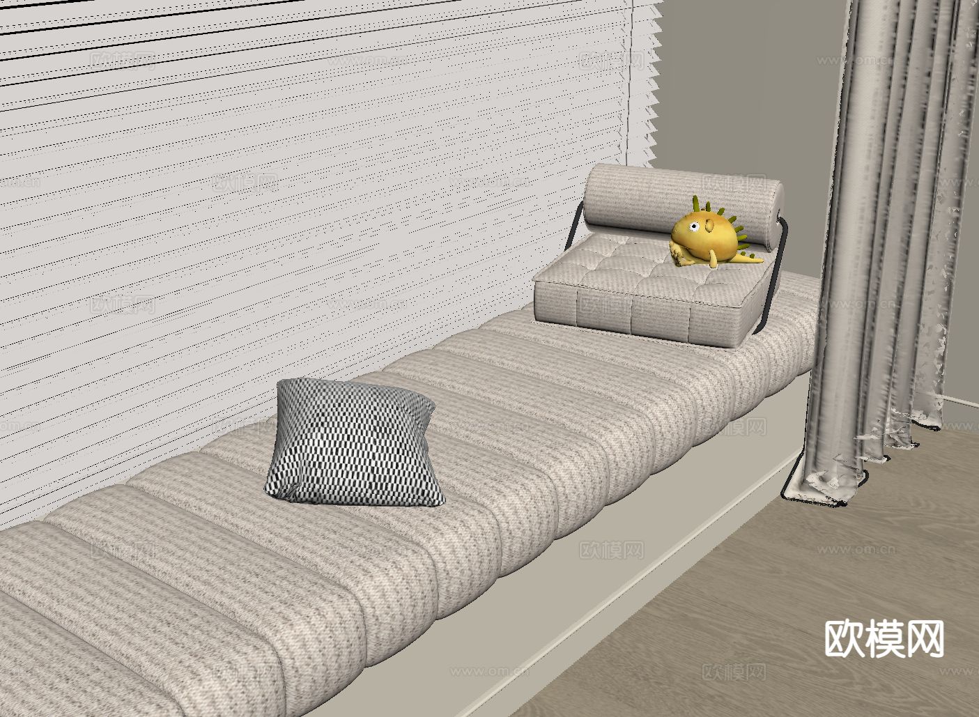 现代飘窗su模型下载（渲染图1）