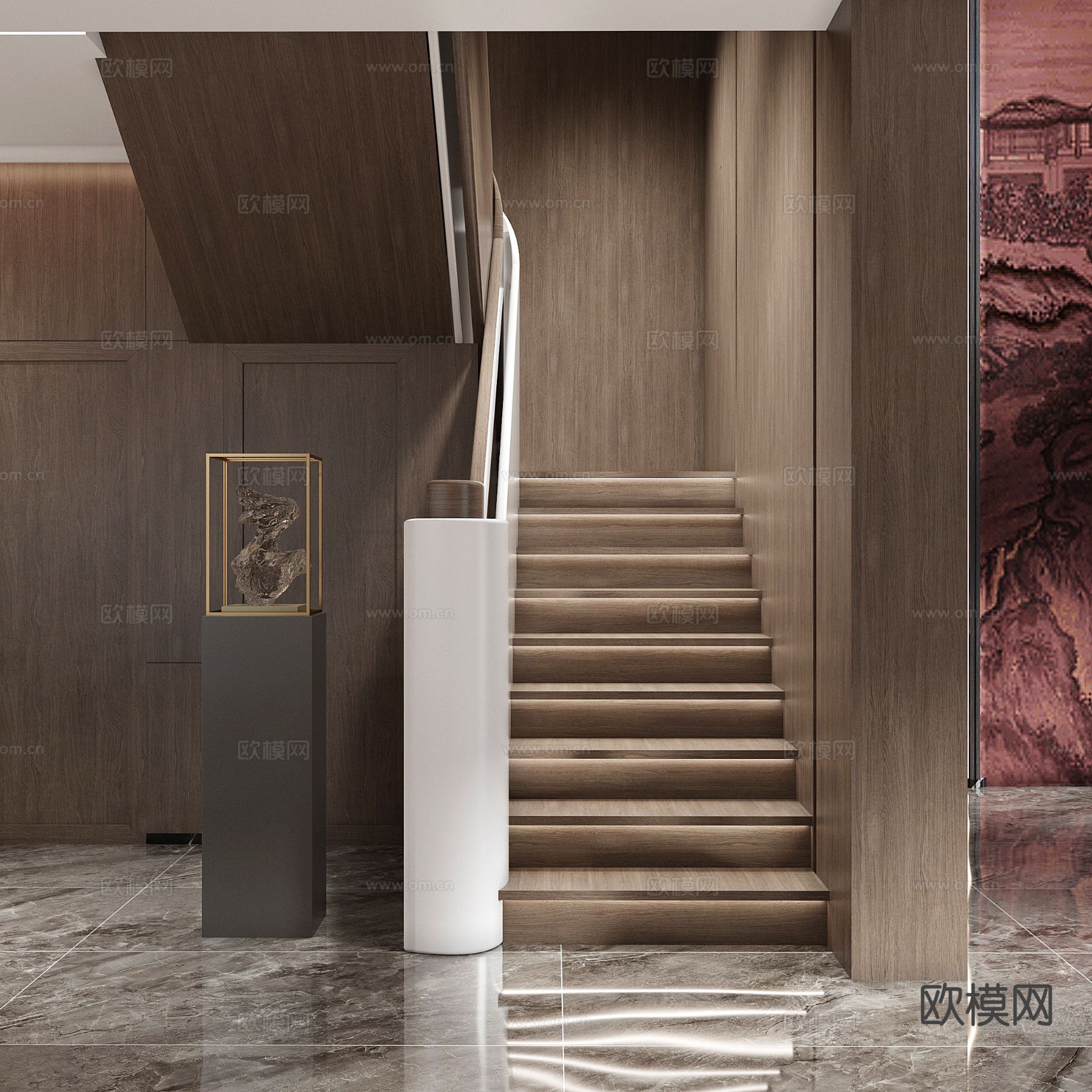新中式楼梯间3d模型下载