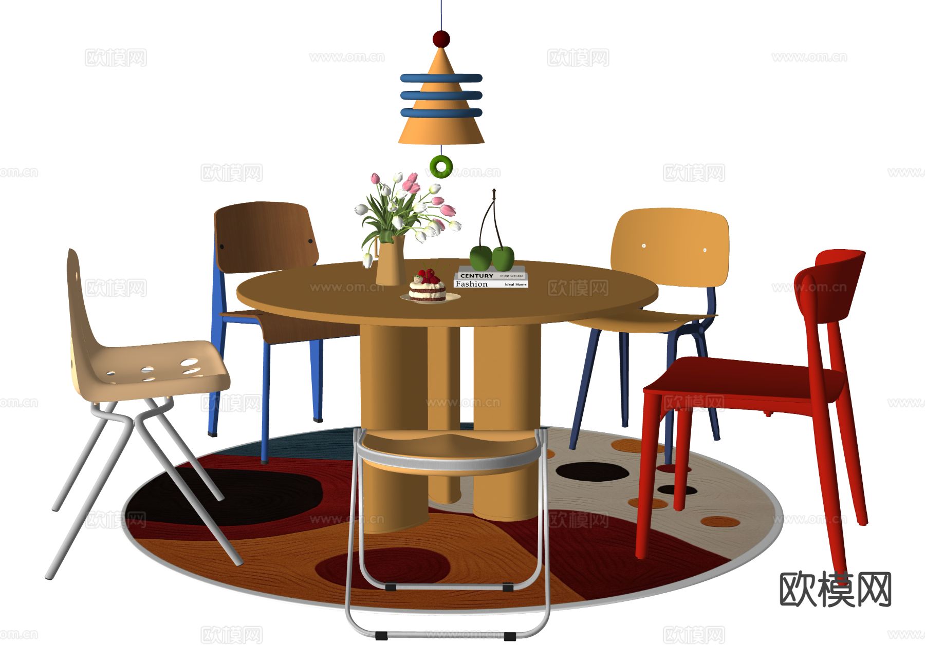 孟菲斯餐桌椅su模型下载（渲染图1）
