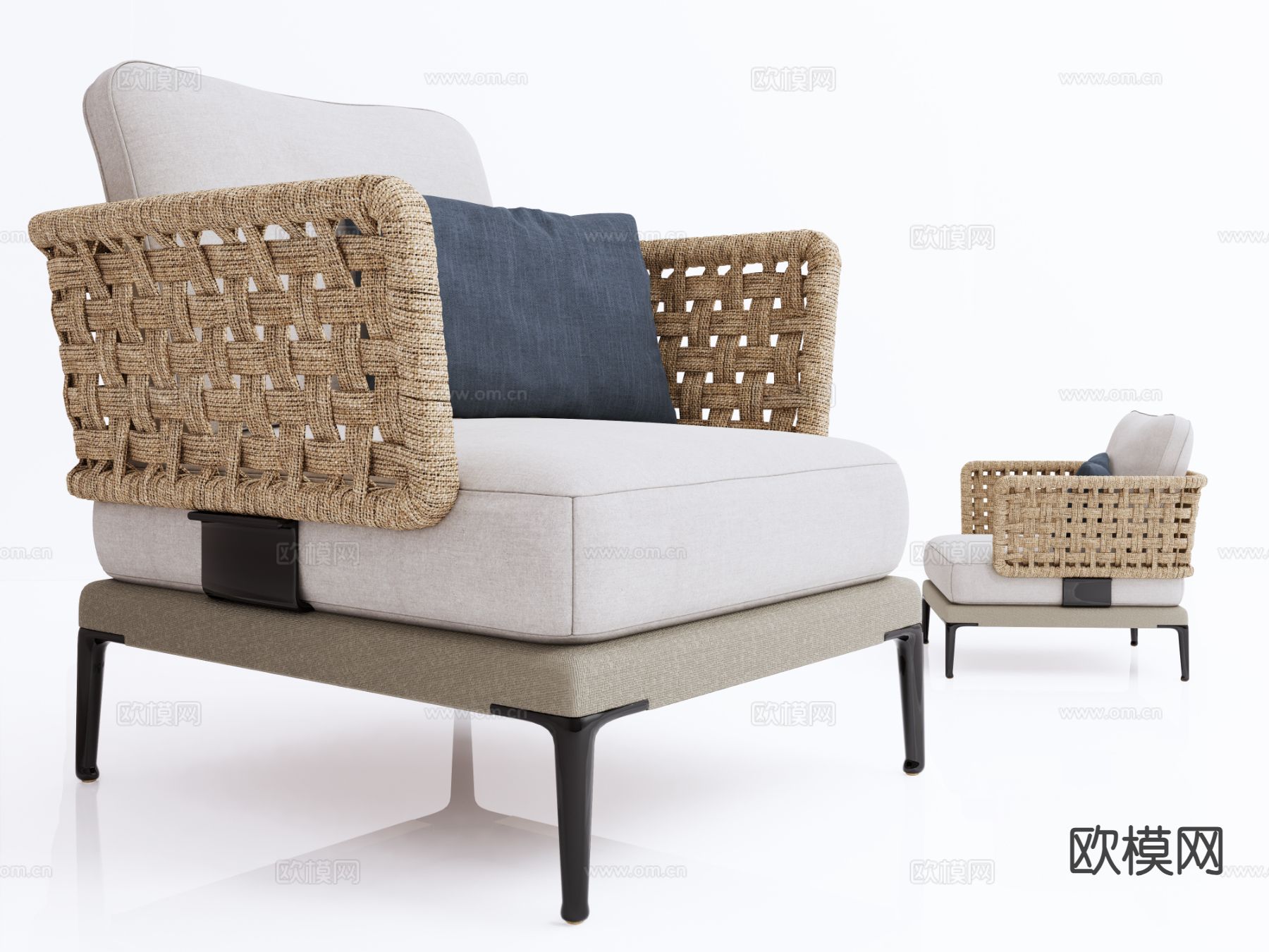 Minotti 户外椅 藤编休闲椅su模型下载（渲染图2）