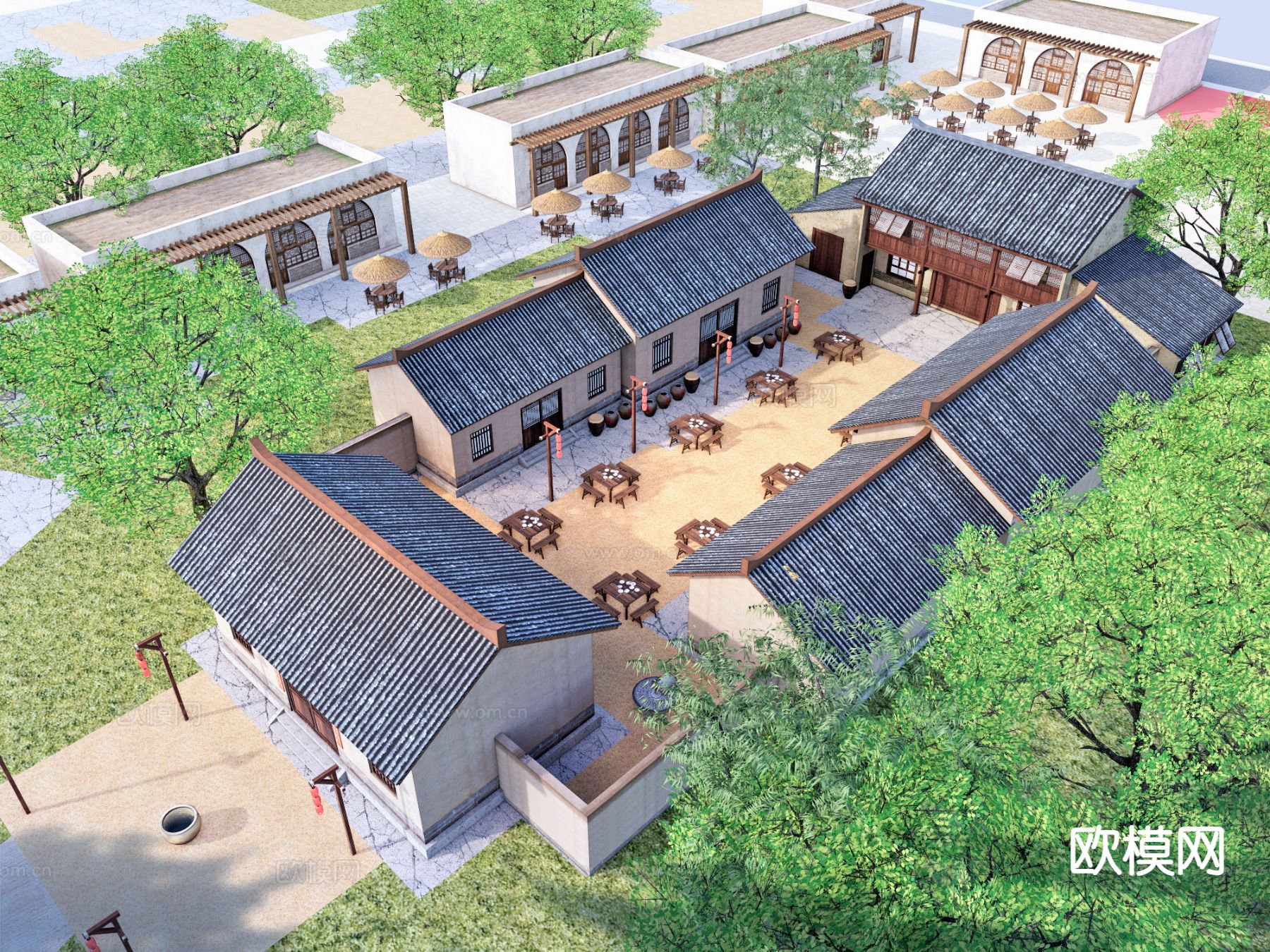 新中式红军民宿 红色文化su模型下载（渲染图3）