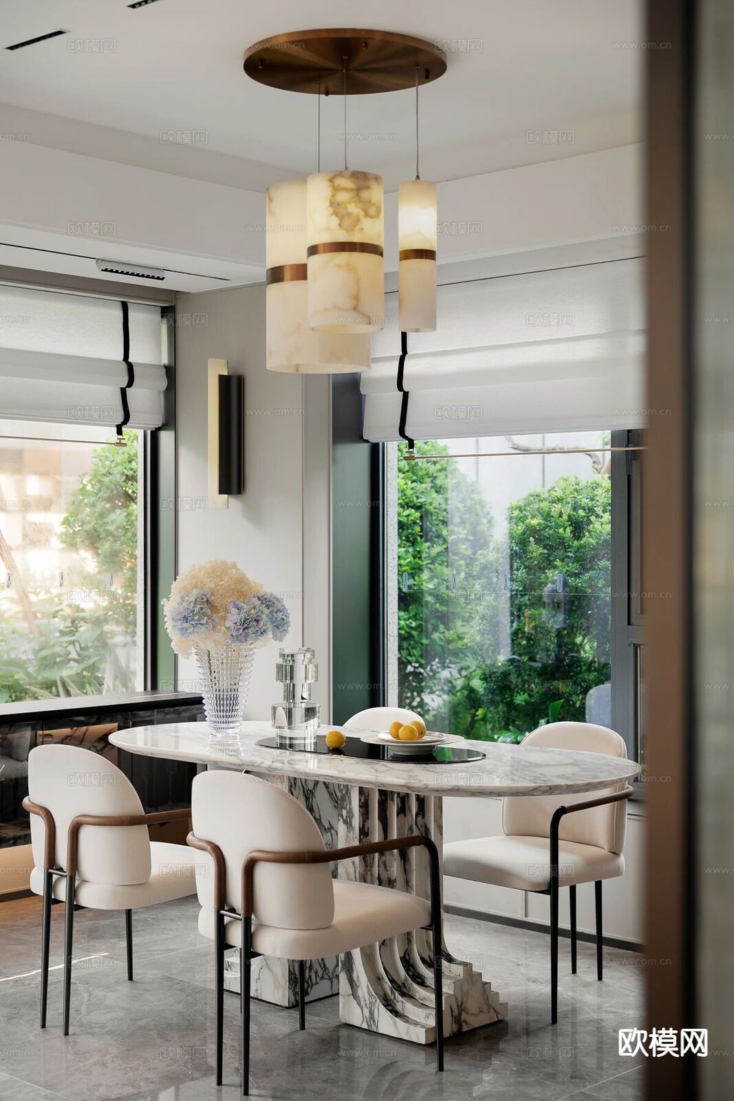 轻奢餐桌椅 椭圆餐桌3d模型下载