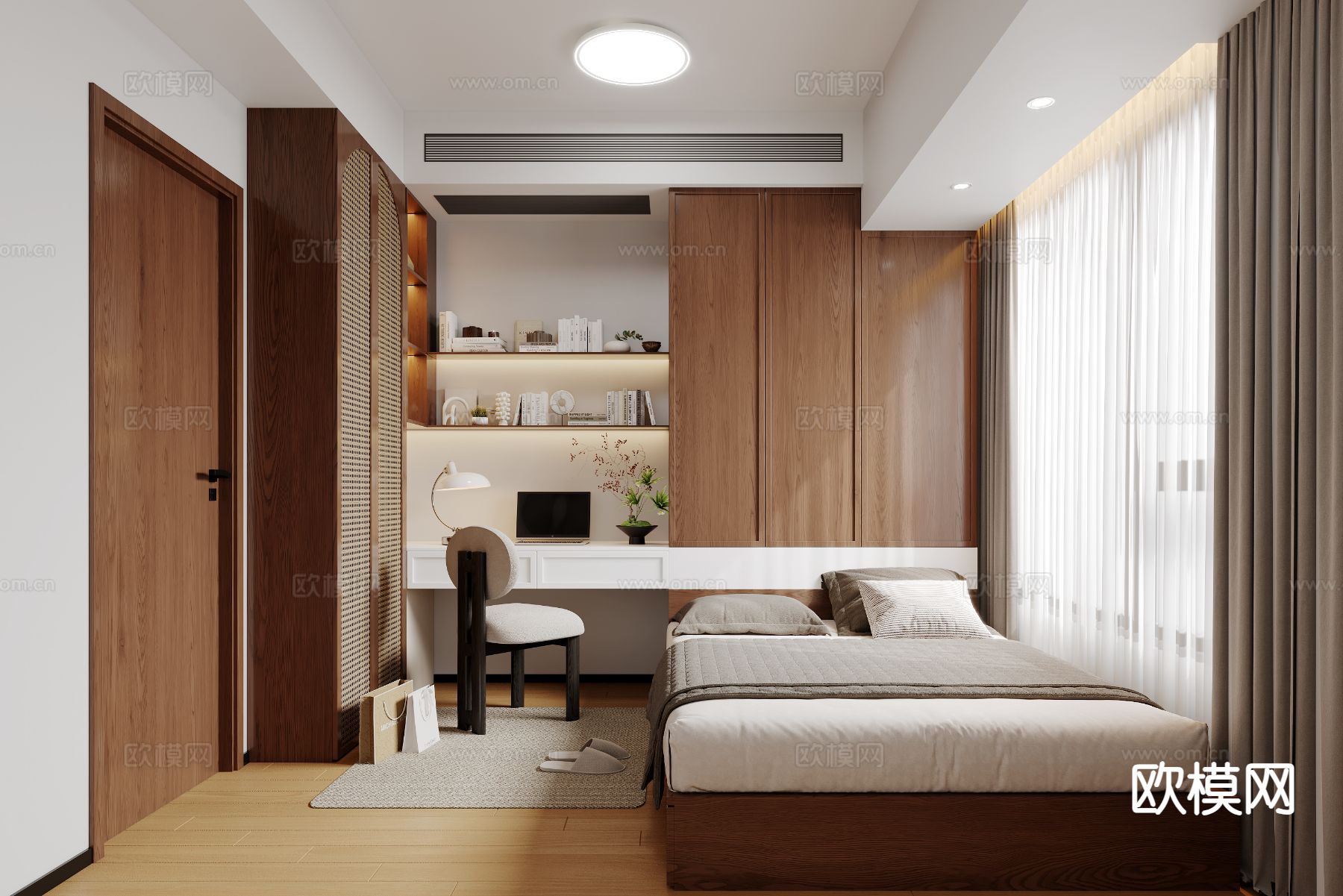 中古风 榻榻米卧室3d模型下载