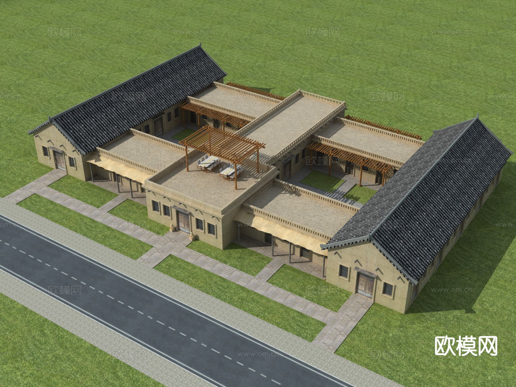 中式民宿 单体建筑3d模型下载（渲染图1）