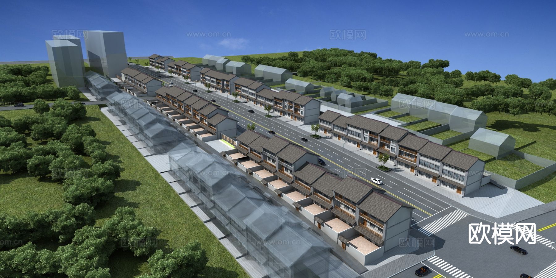 古镇鸟瞰 自建房3d模型下载