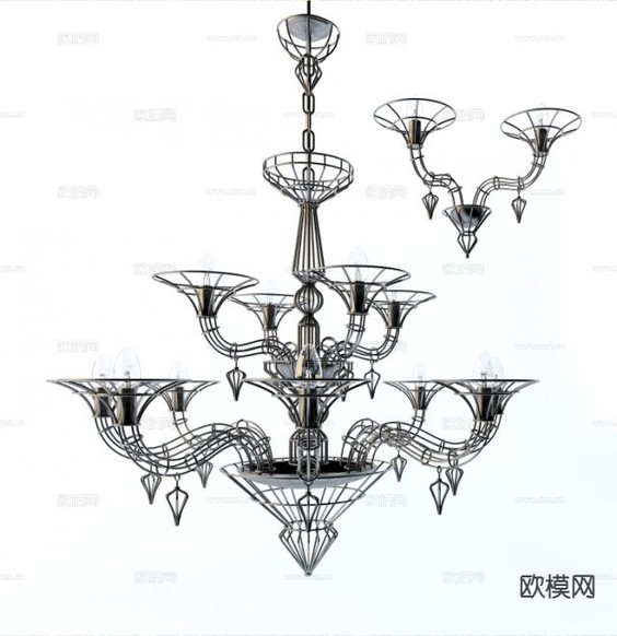 铁艺吊灯 大厅吊灯3d模型下载