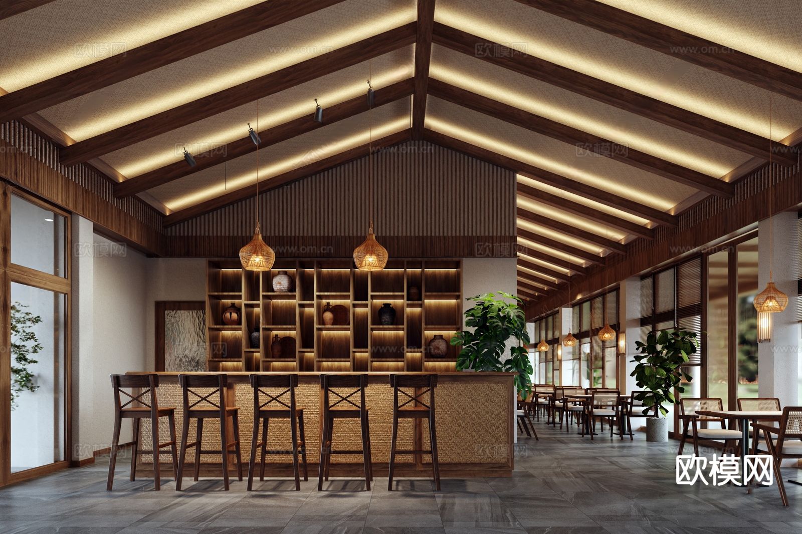 东南亚网红餐厅3d模型下载（渲染图1）